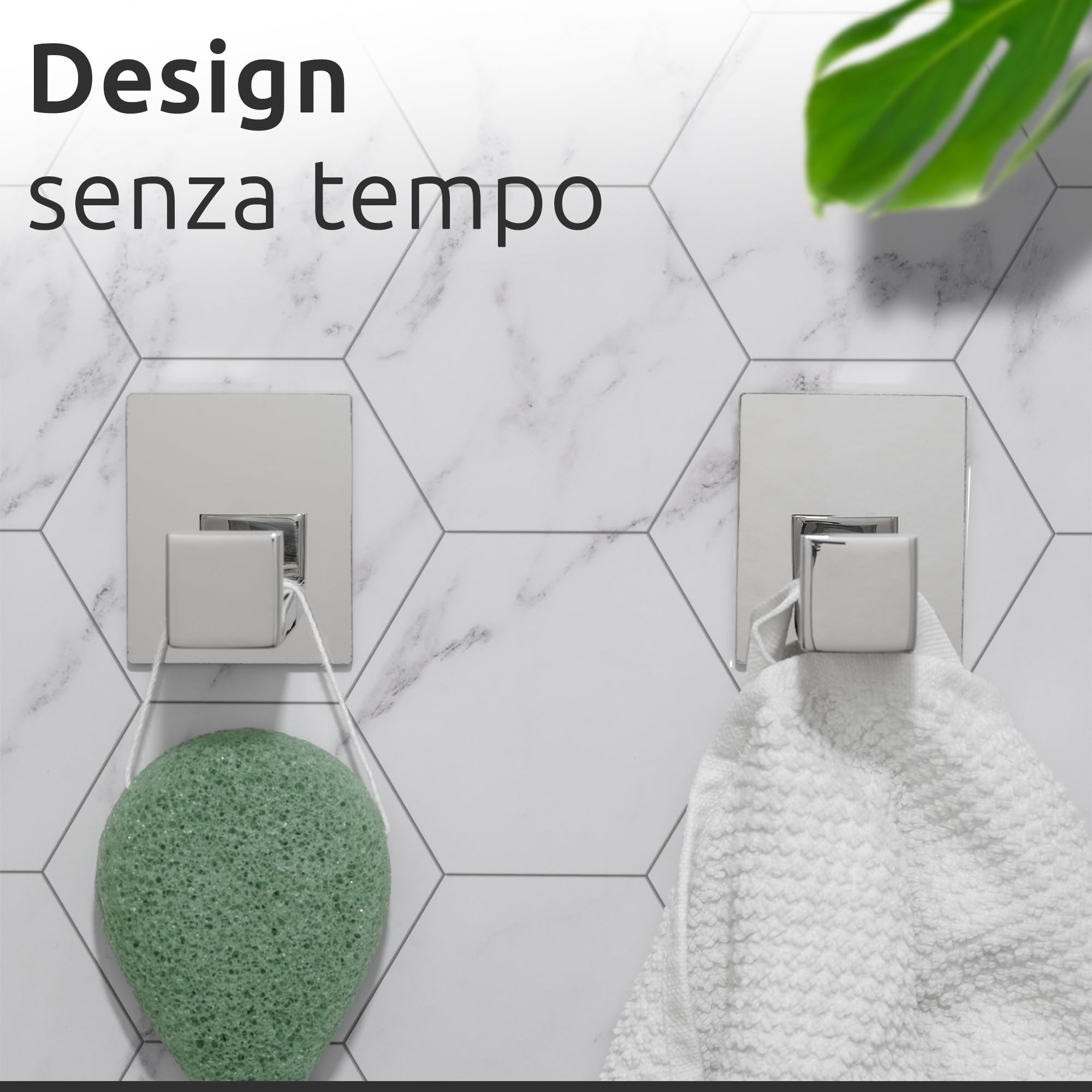 ECENCE Ganci Adesivi 2x, Appendi asciugamani cromo portasciugamani in Acciaio Inox, Gancio autoadesivo, Gancial per abiti da attaccare al muro