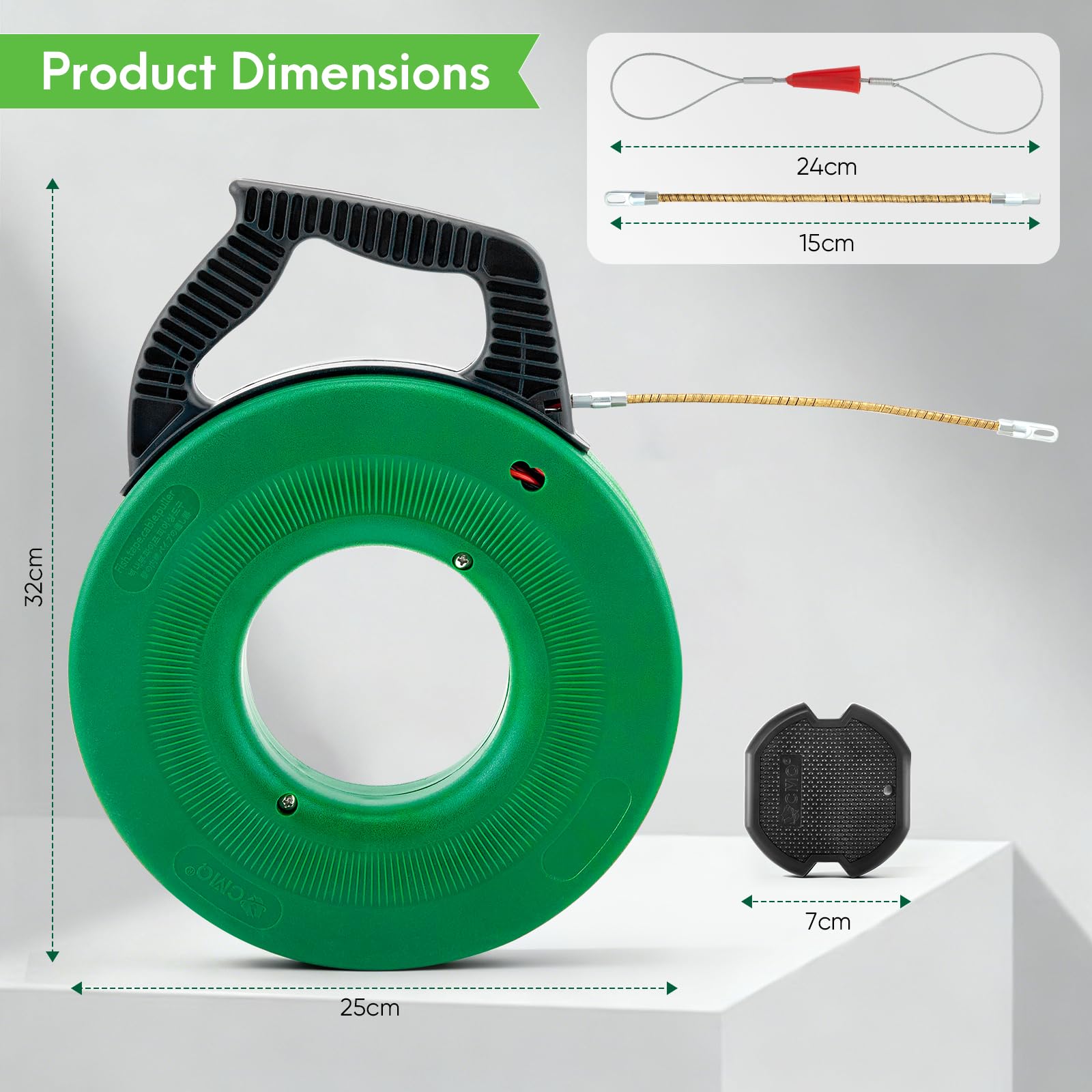 Sonda Passacavi Professionale 30 M,Sonda Elettricista Acciaio Con 1 Tiracavo,2 Morsetti Per Cavi,360° Testa Rotante Del Rullo,Tiracavo Elettrico 5 Mm Per Lavori Elettrici E Di Cablaggio,Verde Scuro