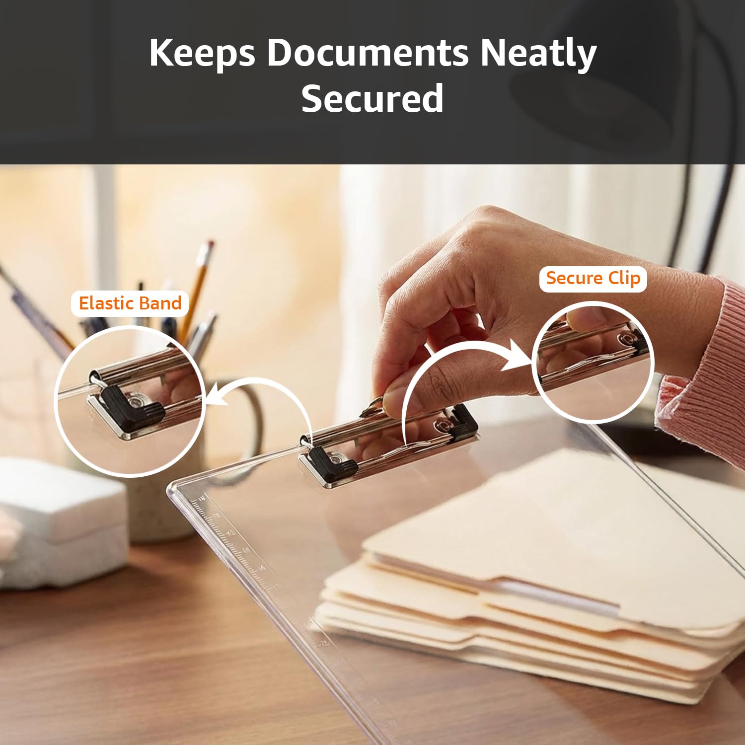 Amazon Basics Paper Clipboard Writing Pad Clipboards Drawing/Writing/Clipboard with Clip | Sturdy, Lightweight for Office, School, College (Transparent) 3
