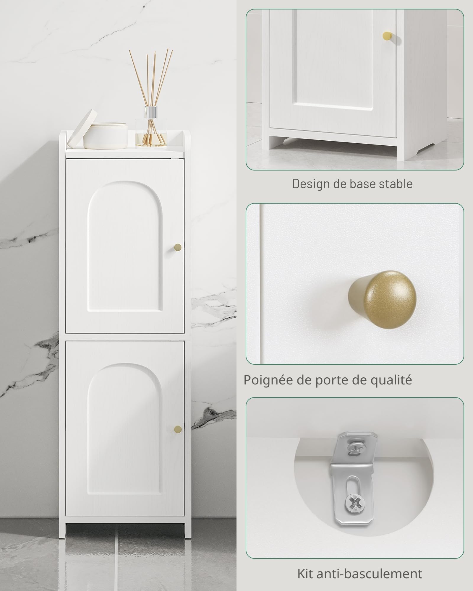 Hzuaneri Meuble de Salle de Bain, Armoire à Papier Toilette Étroit, Blanc