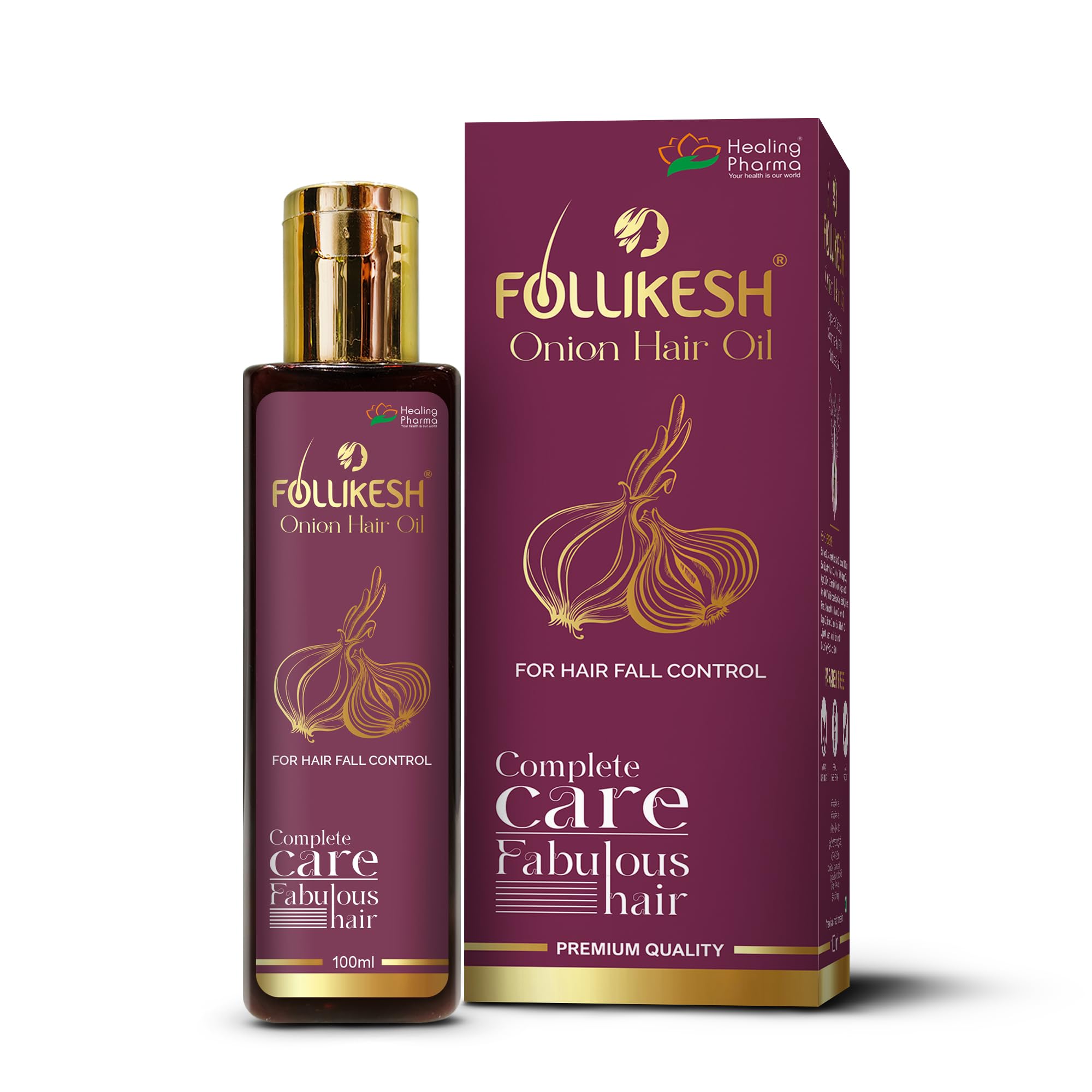 Healing Pharma - Follikesh® Red Onion Hair Oil for Hair Fall Control & Hair Growth | 100ml Hair Oil for Women & Men with Comb Applicator