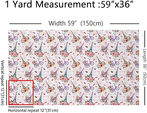 Miniatura 2 de Tela romántica de The Yard, tela de tapicería de la Torre Eiffel de París, tela retro rosa para bicicleta, tela de edredón de flores de bicicleta,