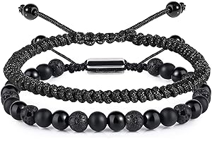CARITATE Beaded Bracelets for Men - 6mm Obsidian Onyx Lava Beads Mens Bracelets