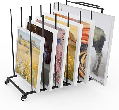 Heavy-Duty Art Storage Rack for 57" Artwork - Canvas Drying Rack & Mobile Display Stand with Locking Casters, Metal Frame - Organizer for Artists, Framers, Studios, Vendors