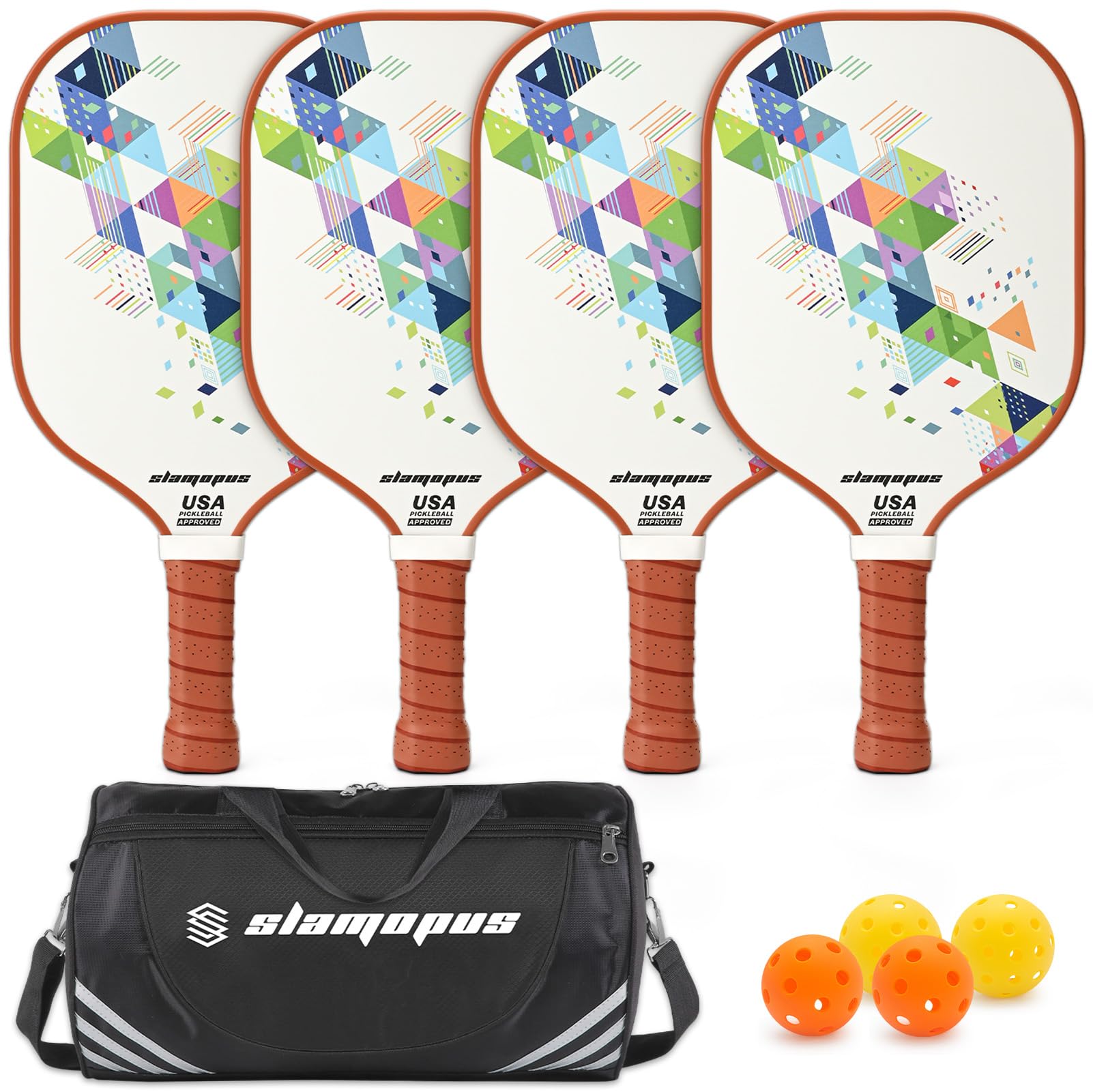 Lot de 4 raquettes de pickleball en graphite fibre de verre avec 2 balles intérieures et 2 balles extérieures sac de transport