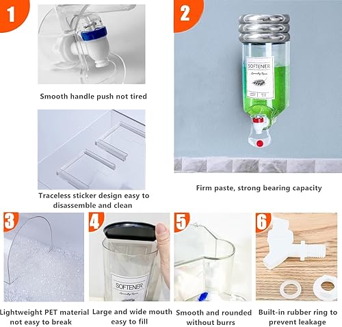 Miniatura 4 de Paquete de 2 dispensadores de jabón para lavandería, dispensador de detergente montado en la pared, dispensador de suavizante de tela, dispensador