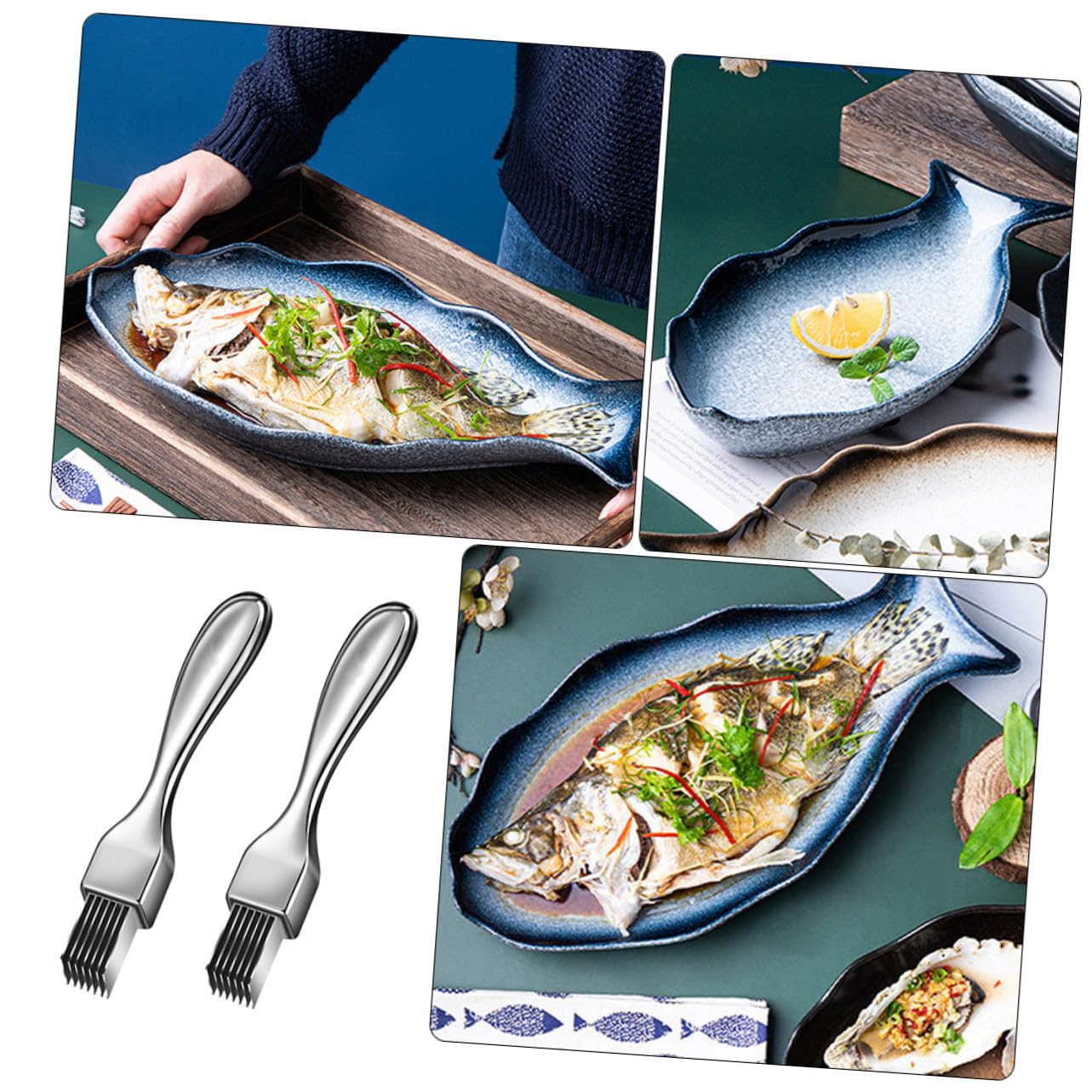Plato de para Pescado Forma de Pez de Resistente y Seguro para Alimentos para Vapor Servir Mariscos y Aperitivos Celebraciones y Uso Doméstico