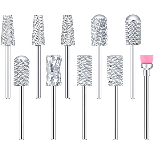 Honoson Juego de 10 brocas de uñas, brocas de carburo de tungsteno de cutícula de 332 pulgadas para tecnología de uñas, quitar limas de esmalte de