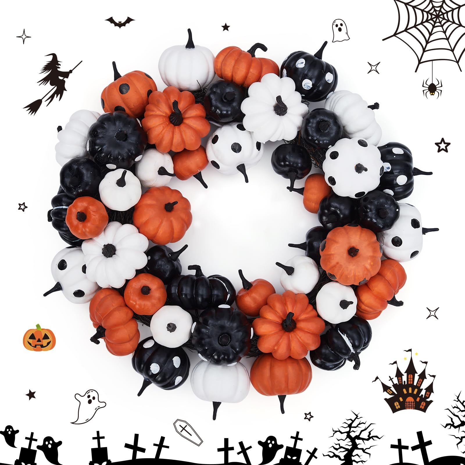 ハロウィン パンプキン 造花 リース 玄関飾り Amazon｜18インチ ハロウィン 秋 リース 玄関用 ブラック オレンジ