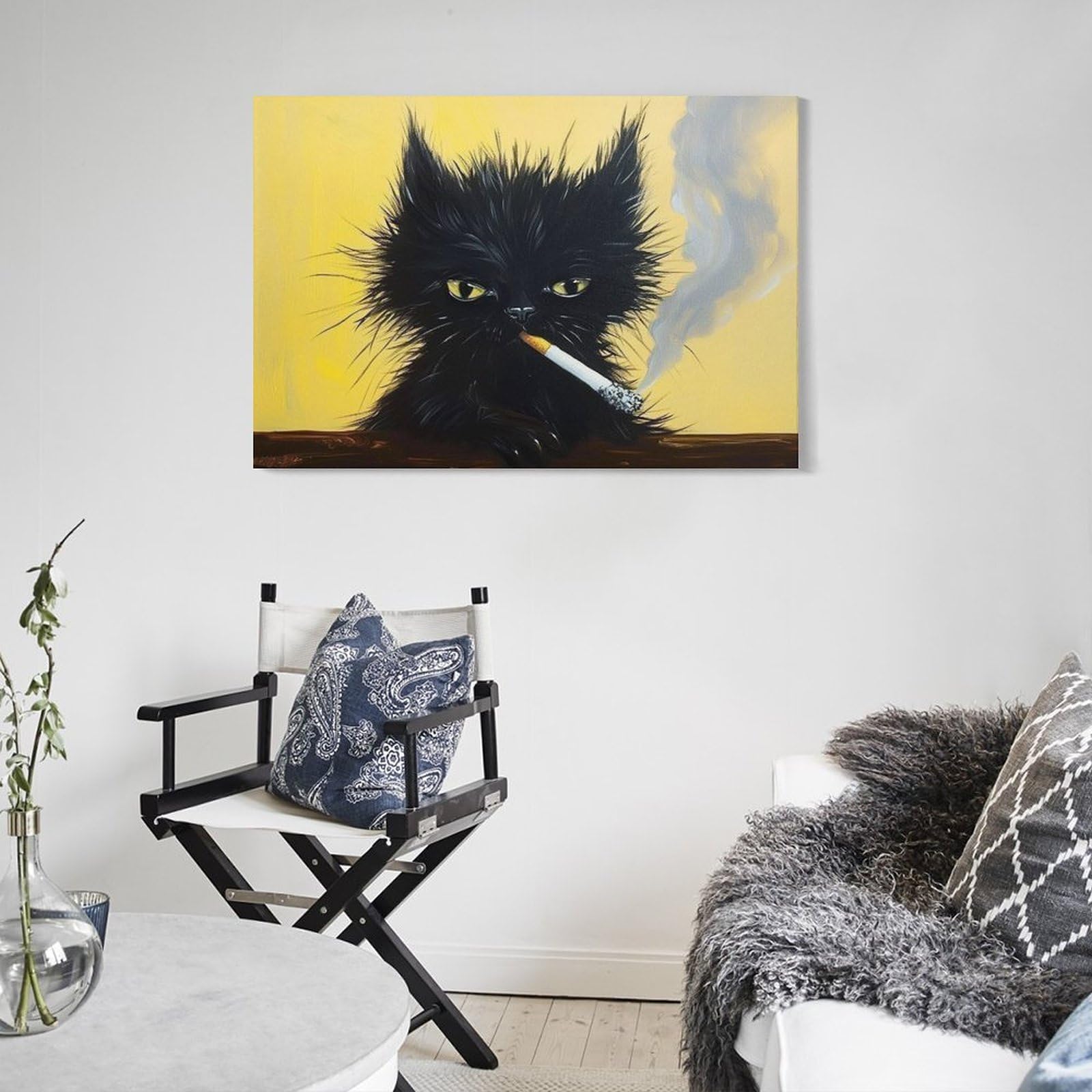Amazon.co.jp: 黒猫 喫煙 絵画 タバコ 猫 2 風変わりな面白いアート