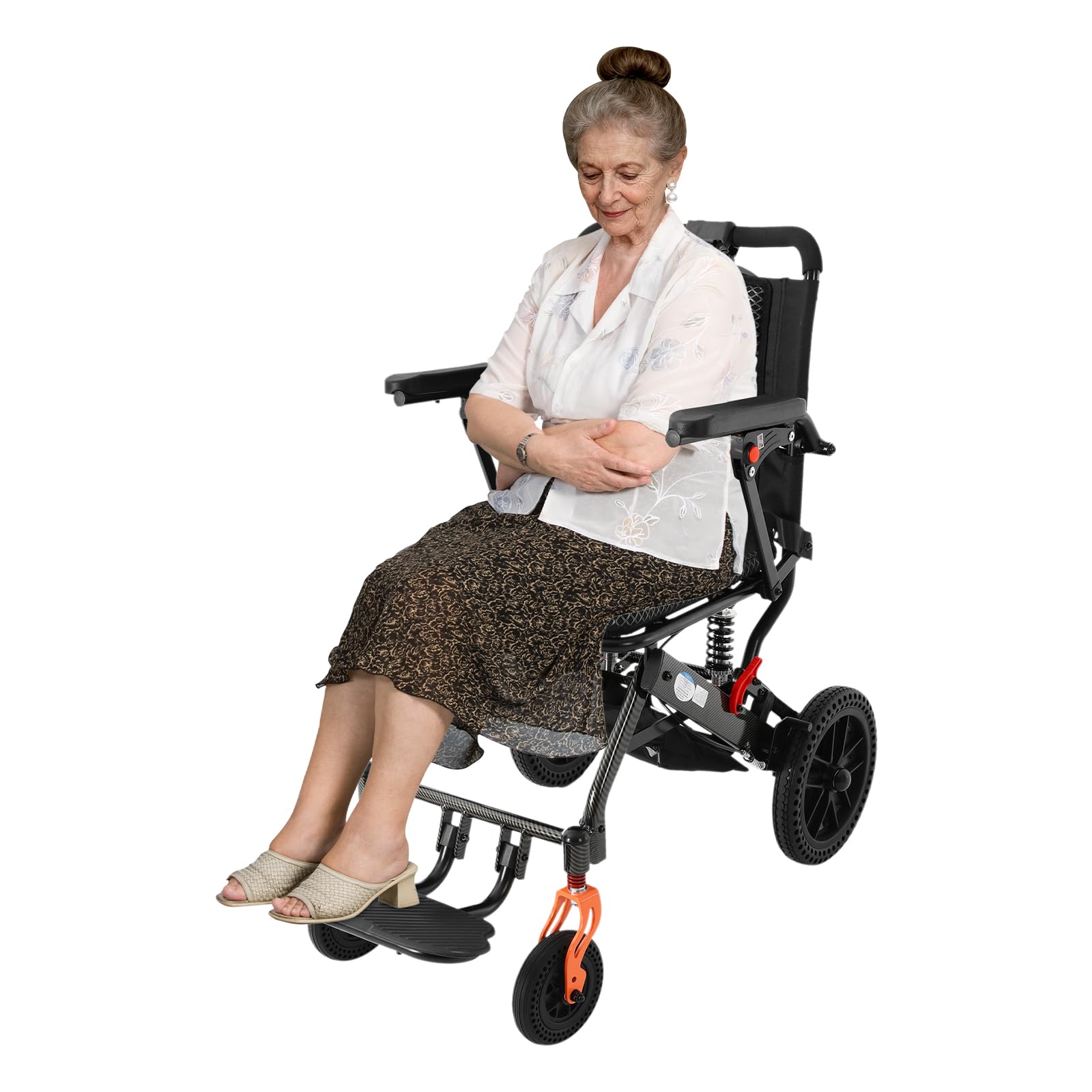 Silla de ruedas portátil plegable ligera de aleación de aluminio con frenos de mano y cinturón de seguridad, para personas mayores para viajar en avión y movilidad, soporta hasta 130 kg