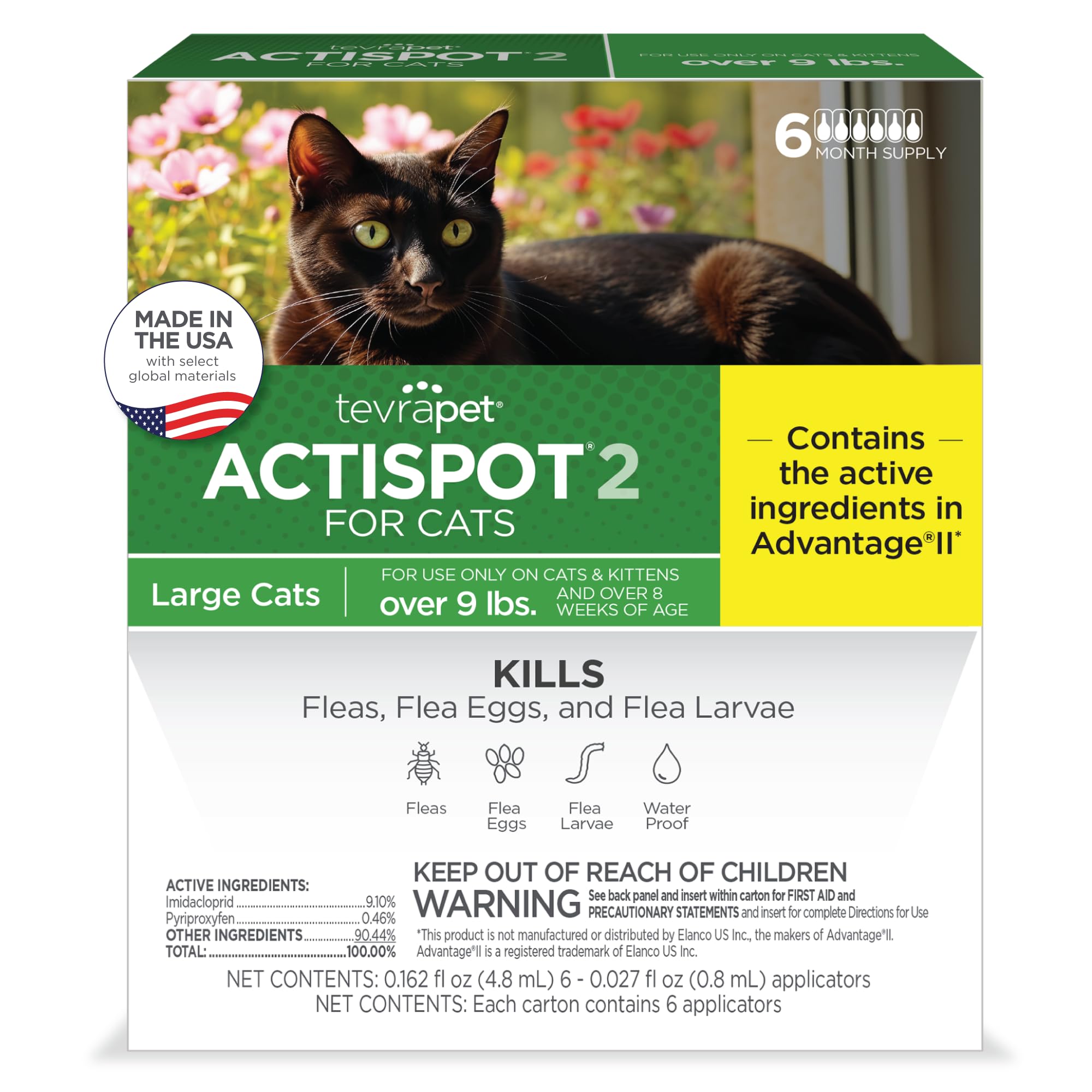 Actispot II Flea Treatment for Large Cats 9+ lbs | 6 Doses | Powerful Prevention and Control