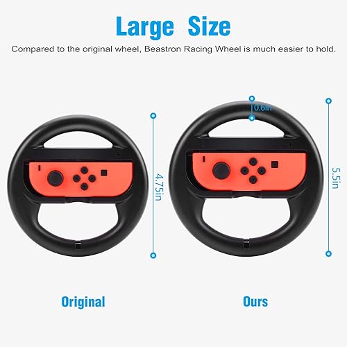 Miniatura 5 de Beastron Racing Games Steering Wheel compatible with Switch Mario Kart Joy-Con Steering Wheel Black 2 Pack