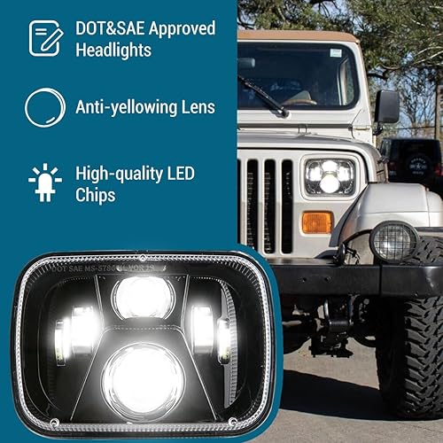 Miniatura 2 de Faros delanteros LED de 5 x 7 x 6 pulgadas, H6054 6054 H5054 6052 LED compatible con Jeep Cherokee XJ Wrangler YJ Comanche MJ Corolla Tacoma Ford