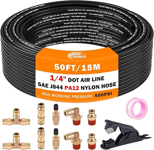 CheeMuii 50FT 1/4 DOT Air Line with 10 Pcs Brass