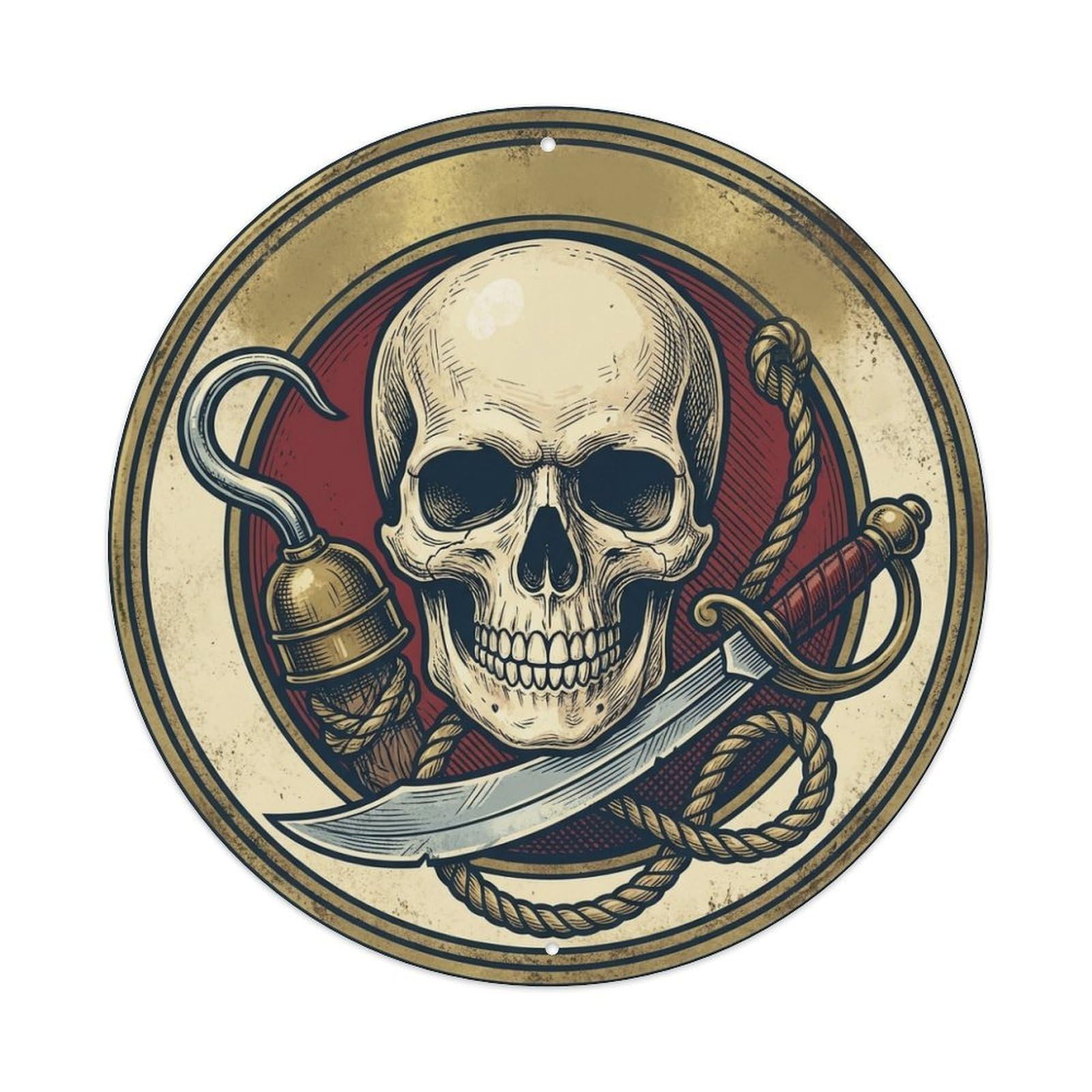 Pirate Emblem Skull Hook Hand Rope Buccaneer Mark Metal Tin Sign