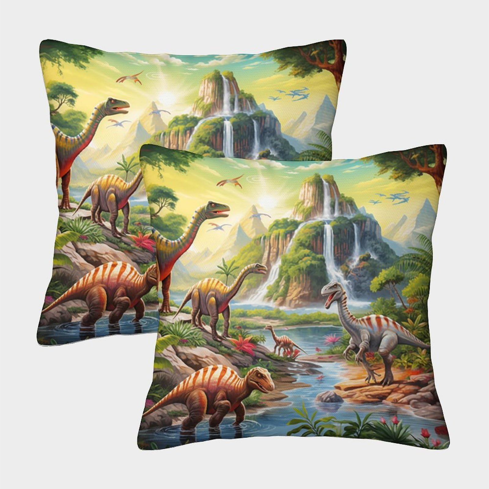 GXYUAOIEF Dinosaur Park Cushion Covers Set of 2 Jurassic Square Pillowcases for Couch Sofa Bedroom with Invisible Zipper Homeware 45x45cm