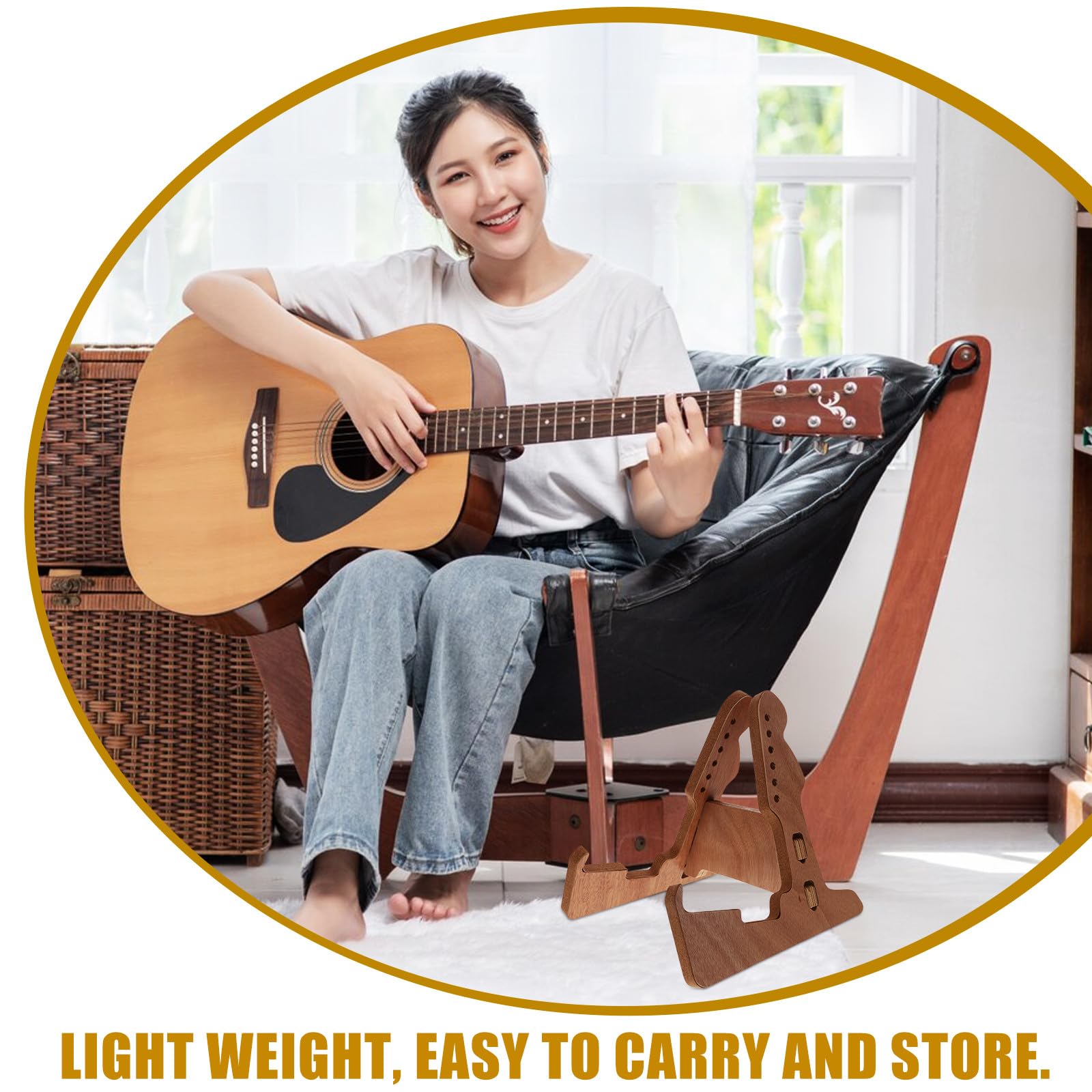 NOLITOY Supporto per Chitarra e Basso Design Verticale Stabile in Legno Marrone Protezione Sicura Supporto da Pavimento Robusto e Funzionale per Performance e Viaggio
