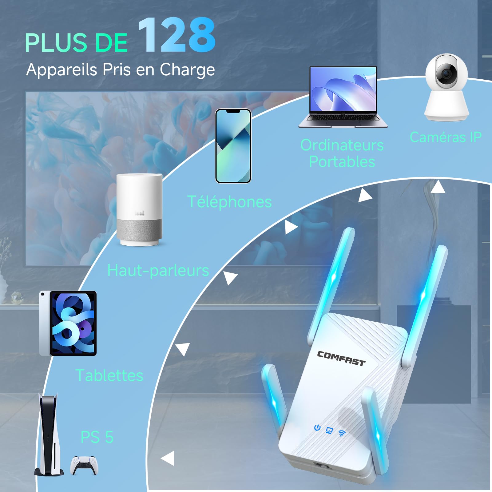 COMFAST Ripetitore WiFi Potente BE3600 Mbps, WiFi 7 Amplificatore WiFi | Doppia Banda, 4*5dBi Antenne, 1 Porta Gigabit, Ripetitore WiFi Potente Compatibile con Tutti I Box Internet