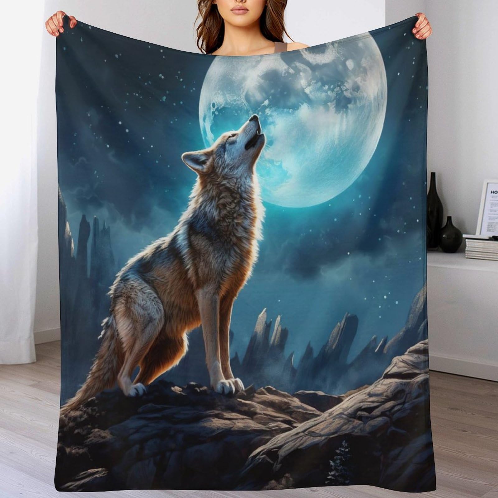 Couverture chaude loup en flanelle douce pour canapé et lit 140x180