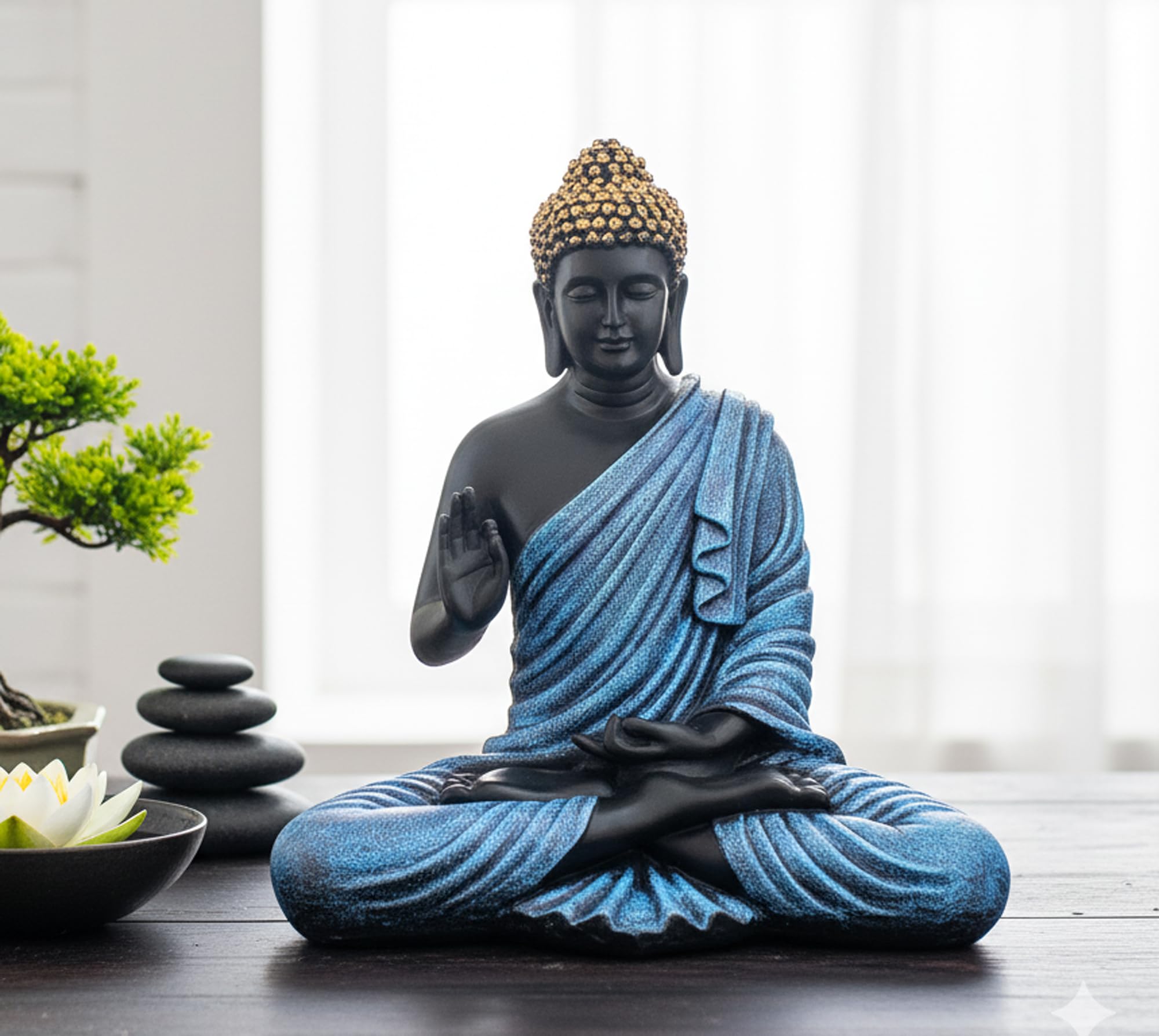 Esplanade Brown Resin Meditating Buddha Showpiece | Home Decor | Idol Statue Figurine Murti | Tibetan Buddhist Statue - 14" Inches Height - Big Size