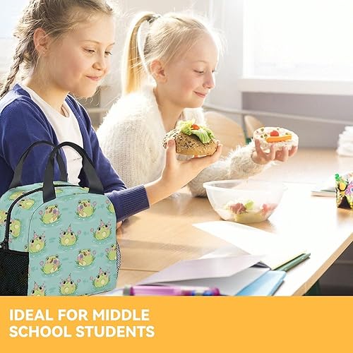 Miniatura 8 de Lonchera de rana para niñas, bolsas de almuerzo reutilizables aisladas congelables - Pequeña lonchera en blanco linda para niños - Ideal para la