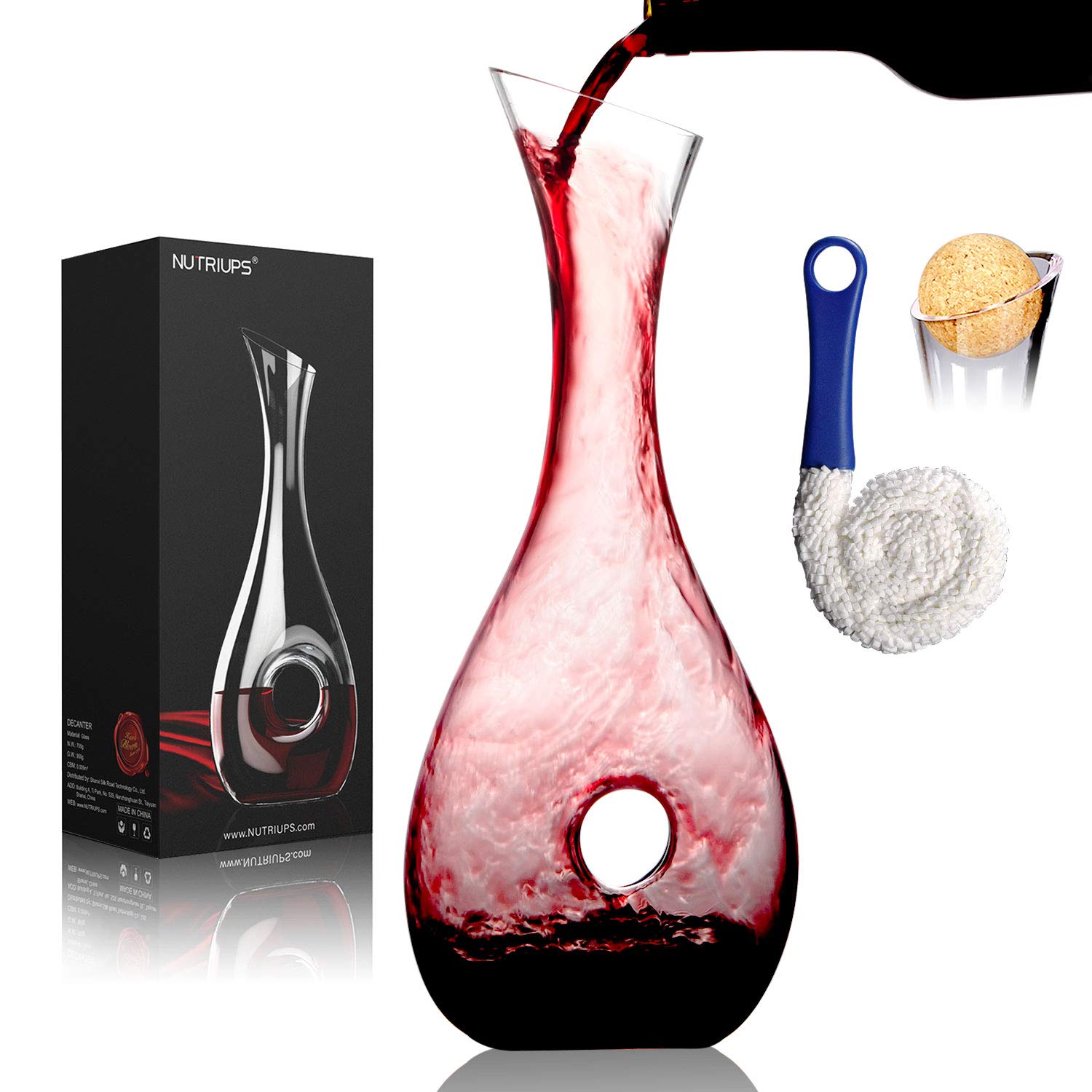 Wine Decanters, NUTRIUPS Red Wine Decanters, Lead-free Red Wine Carafe, Hand Blown Wine Decanters and Carafes, Snail Wine Decanters, 1.2L, Clear