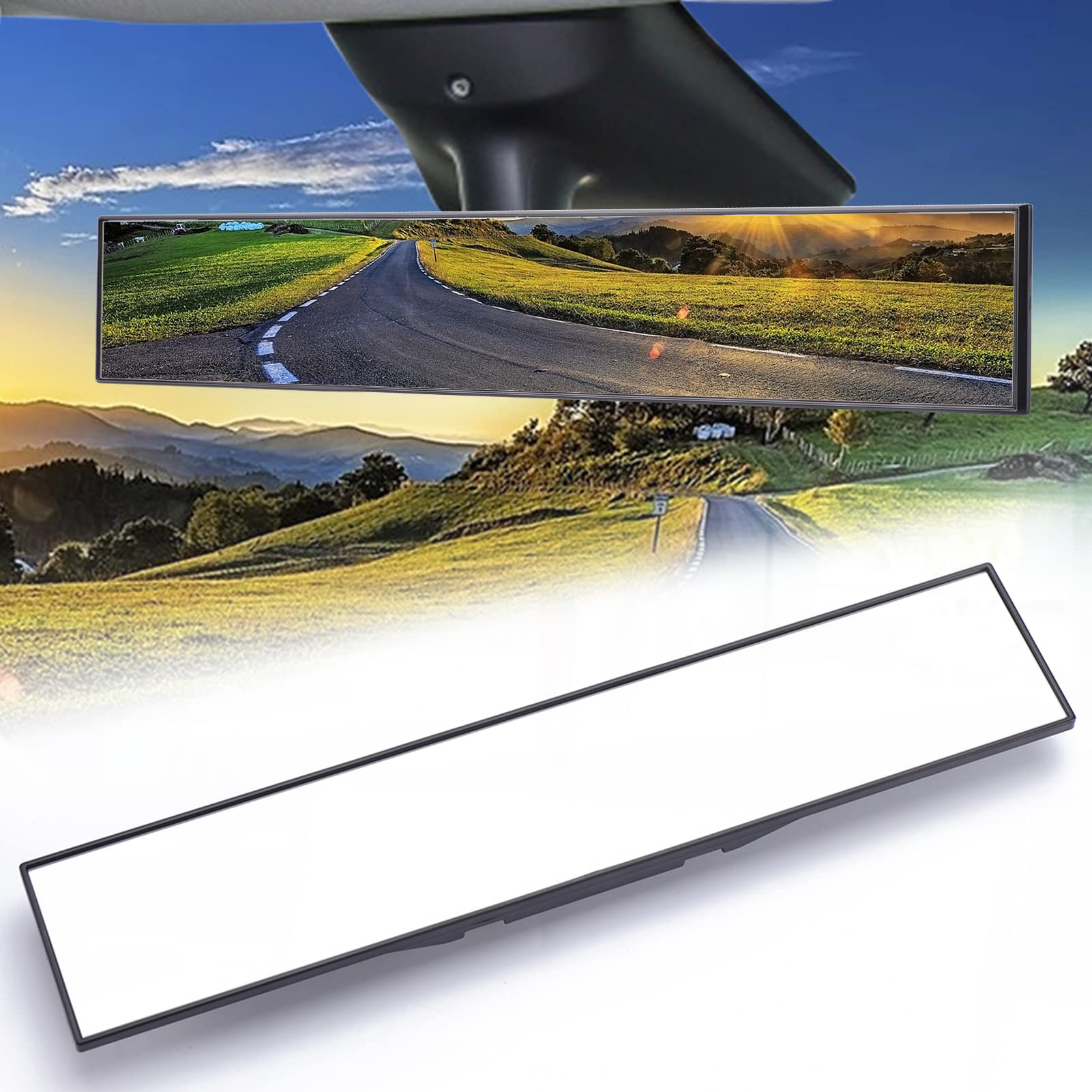 Rear View Mirror, Universal Interior Clip-on Wide Angle Mirror, Panoramic Flat HD Rearview Mirror, Anti Glare, Clear Tint, Accessories for Car SUV Trucks Vehicles (16"*3.15")