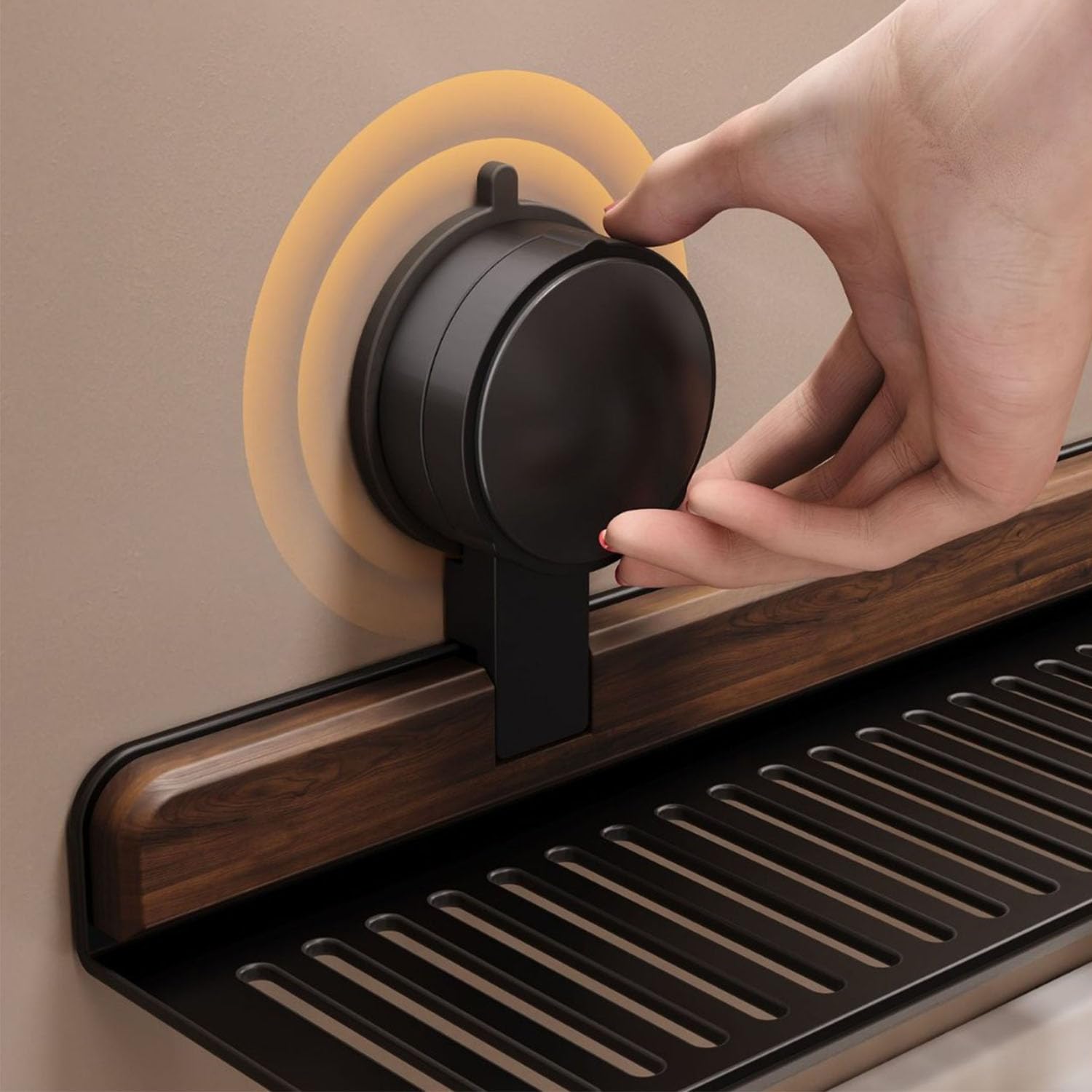 Étagère murale de salle de bain sans perçage, rangement flottant pour articles de toilette, amovible pour bouteilles et accessoires, parfaite pour l'organisation de l'évier, bois de noyer