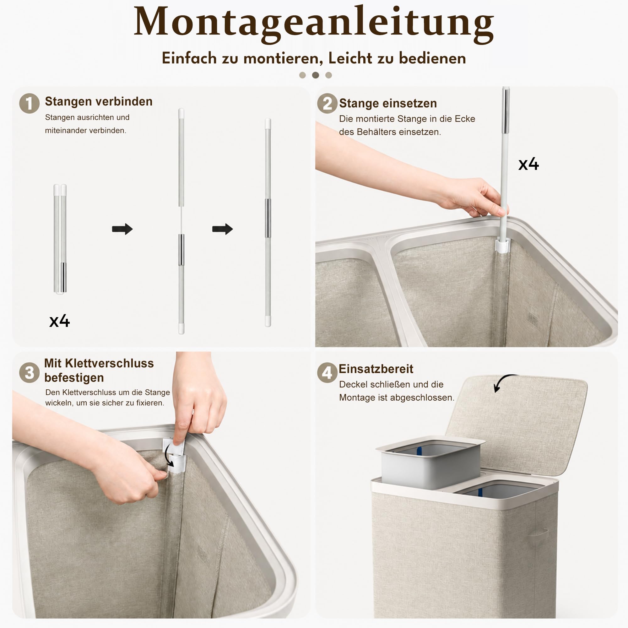 100L Wäschekorb mit Deckel, Wäschesammler 2 Fächer mit herausnehmbaren Wäschesäcken, Faltbare Wäschebox für Schmutzwäsche, Wäschebehälter für Badezimmer und Schlafzimmer, Beige