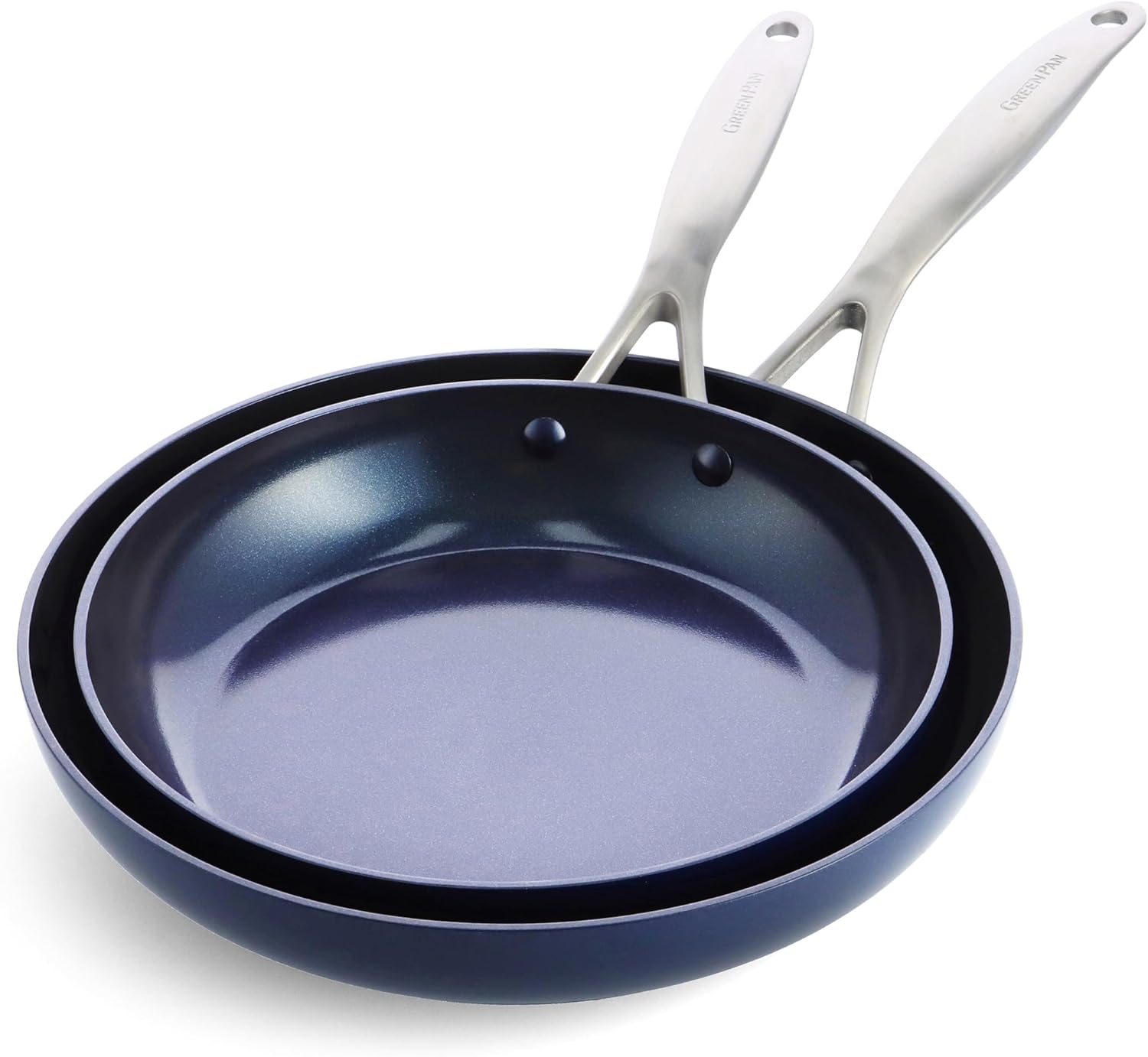 GreenPan Performance Pro Ceramic Nonstick 10" and 12" Frypan Set, Non-Toxic PFAS-Free, Dishwasher & Oven Safe, Wobble-Free, Blue
