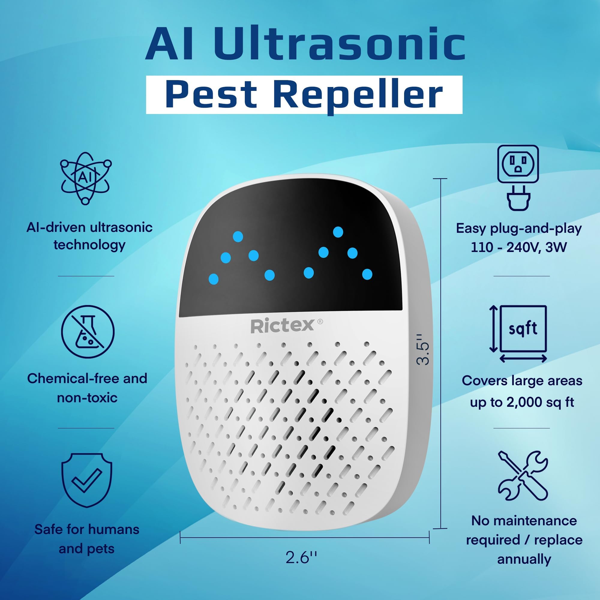 Advanced AI - Repellente per parassiti ad ultrasuoni per interni, per topi, roditori, topi, ragni, formiche, controllo elettronico dei parassiti, confezione da 1
