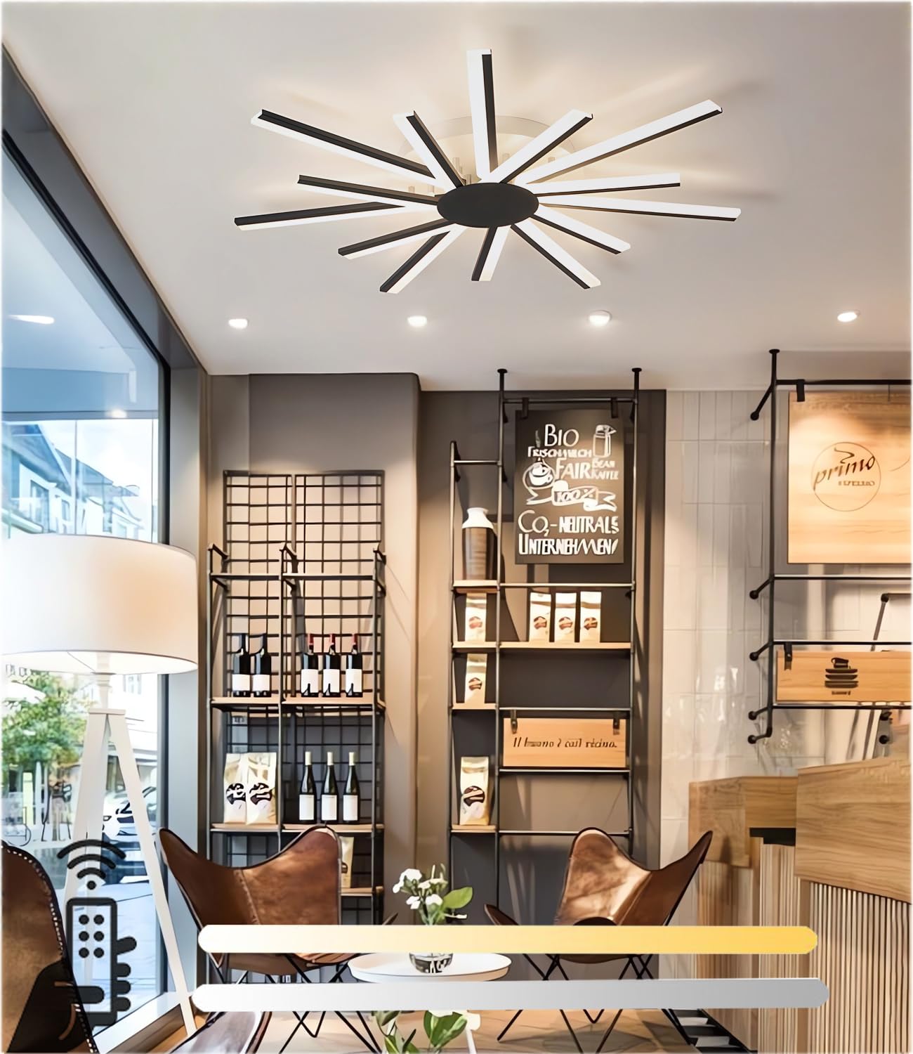 LIYYANG Modern Dimmable LED Ceiling Light Living Room Ceiling Lamp 14 Heads Creative Ceiling Lights Circular Ceiling Lighting with Remote Control for Office Coffee Shop Villa (Black, Φ100cm)