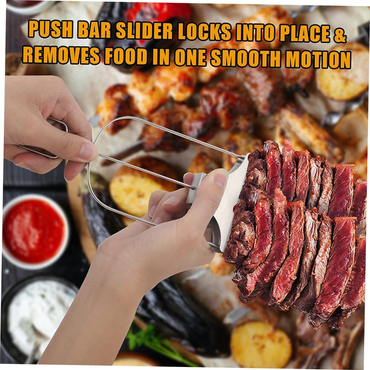 LIOOBO 4sets Multi-purpose Meat Grilled Forks Rotating Grill Fork Set Rotisserie Spit for Chicken Roasting 2pcs*4