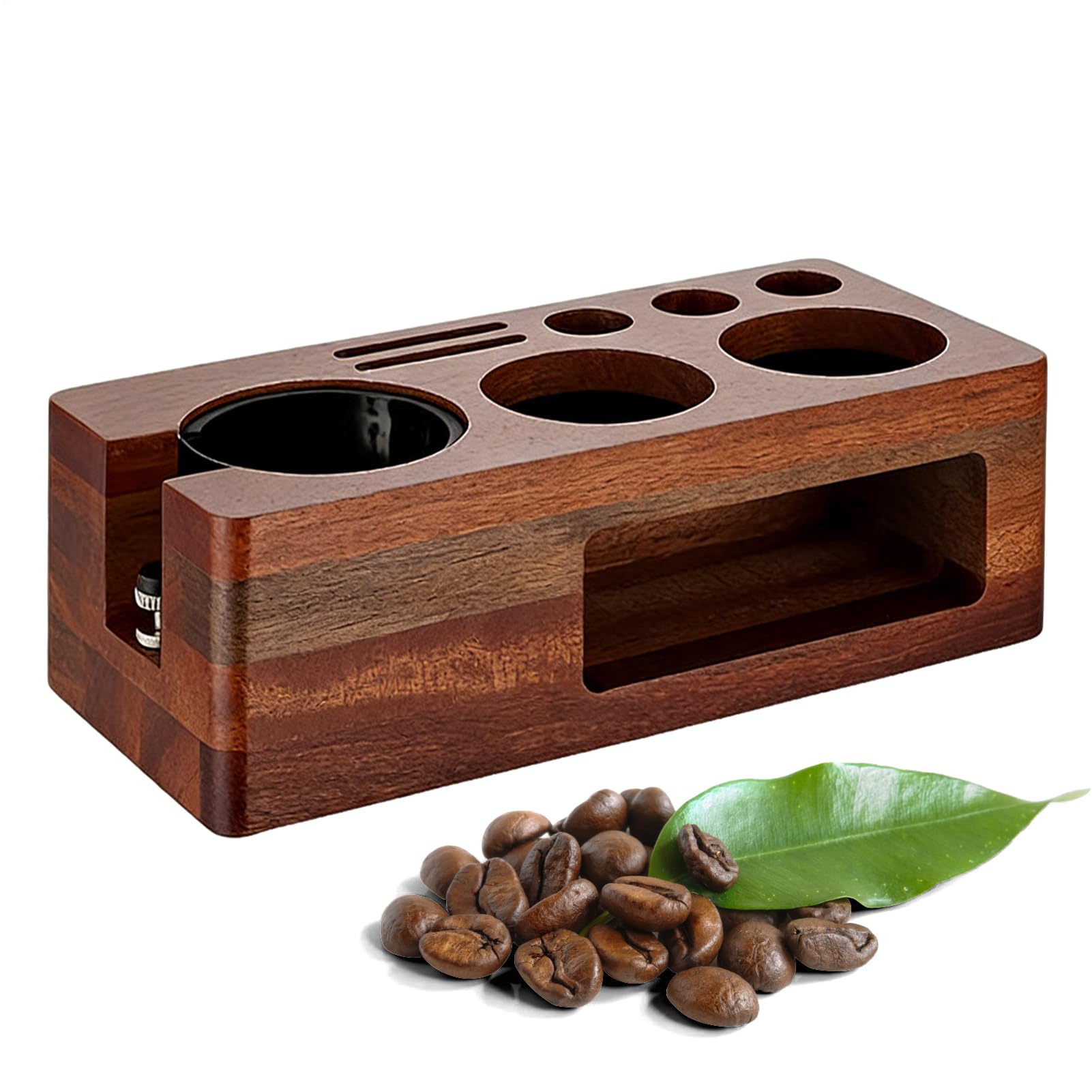 Espresso Tamper Station Multifunktionale Espresso Aufbewahrung aus Holz | Organizer Station für Kaffeezubehör Für Espresso Bar Zuhause Küche Wohnheim Gastronomie