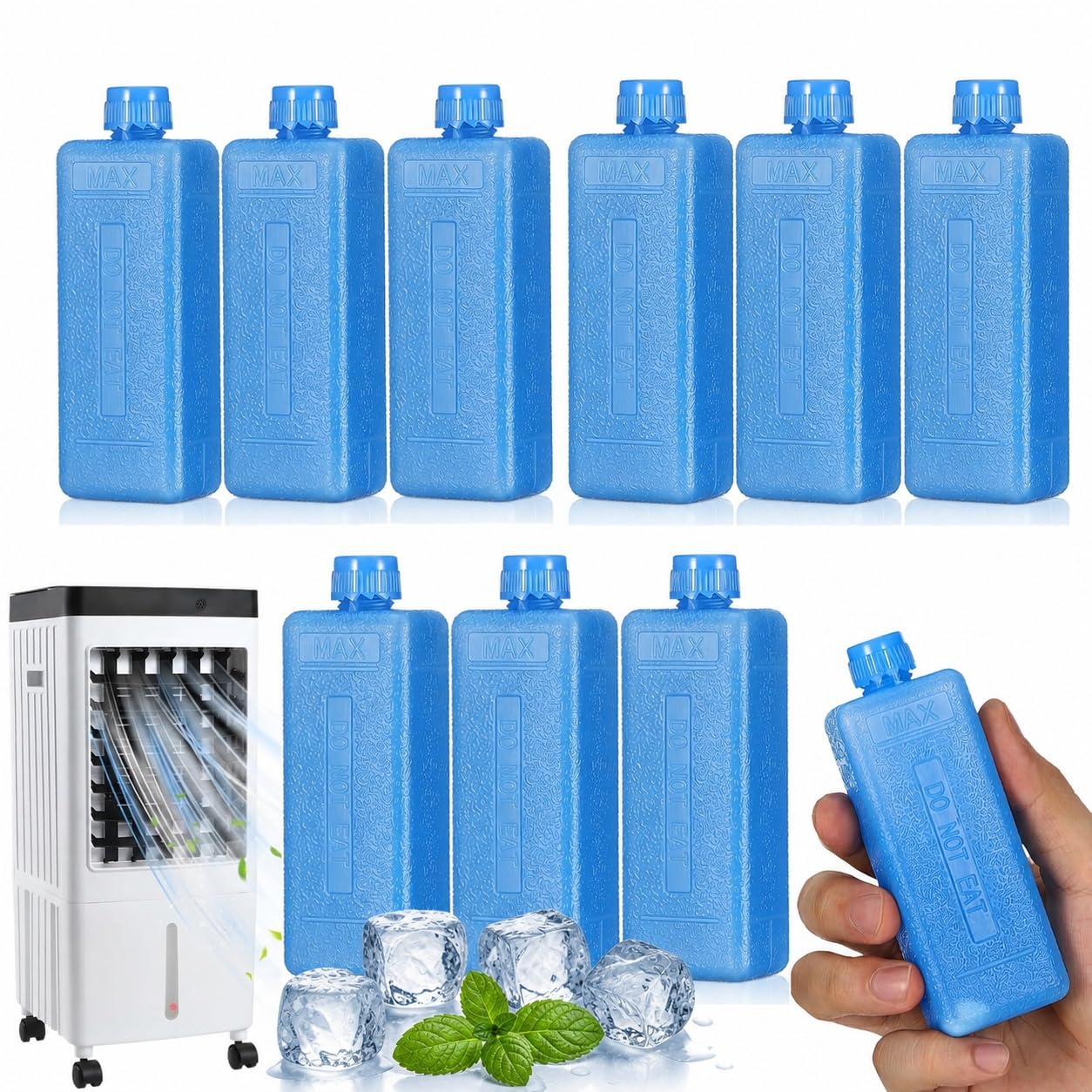 DOITOOL 10 confezioni di ghiaccio riutilizzabili per refrigeratori Confezione da congelatore compatta per condizionatore d'aria Raffreddamento esteso per una vita sostenibile Portatile per uso
