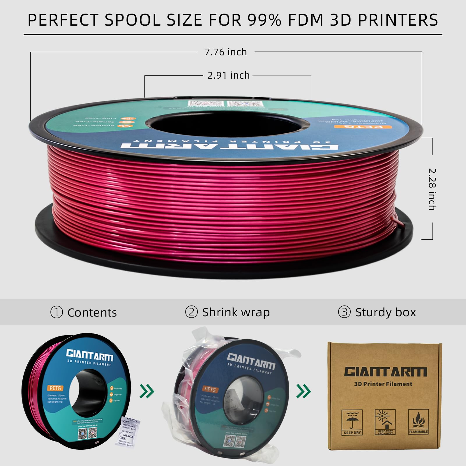 GIANTARM PETG Filamento 1,75 mm metallo rosa per stampante 3D bobina da 1 kg, PETG precisione dimensionale +/- 0,03 mm