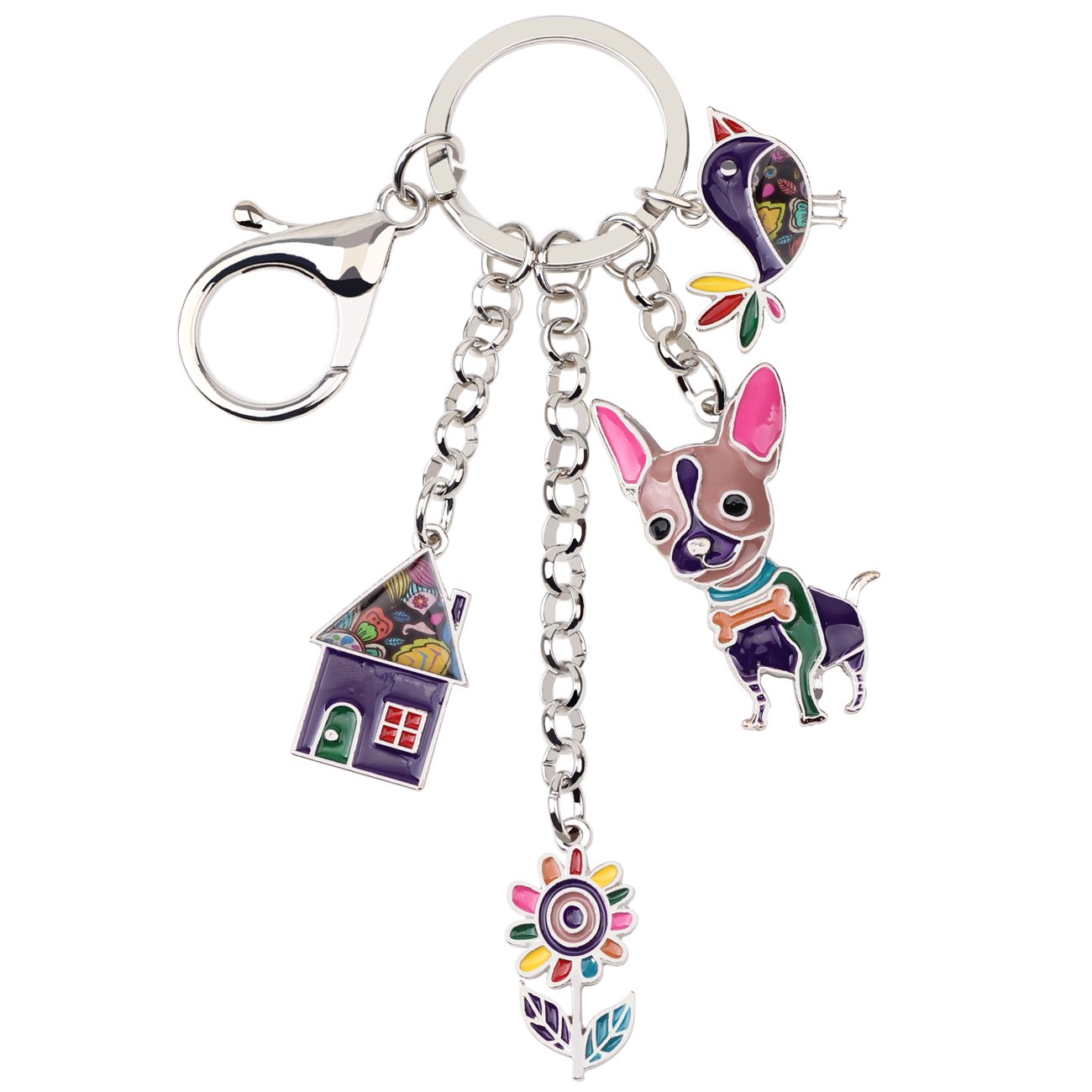 Bonsny Women's Purple Enamel Alloy Chain Chihuahua Dog Key Chains For Car Purse Handbag Charms Gifts (Purple)