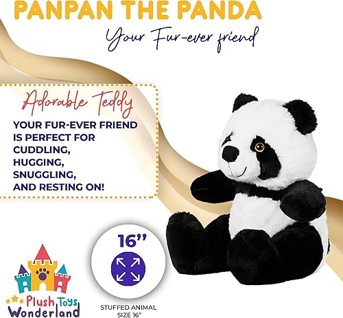 Miniatura 7 de PanPan The Panda - Animal de peluche de panda blanco y negro de 16 pulgadas, peluche suave y esponjoso, regalo para cumpleaños, niños, amantes de