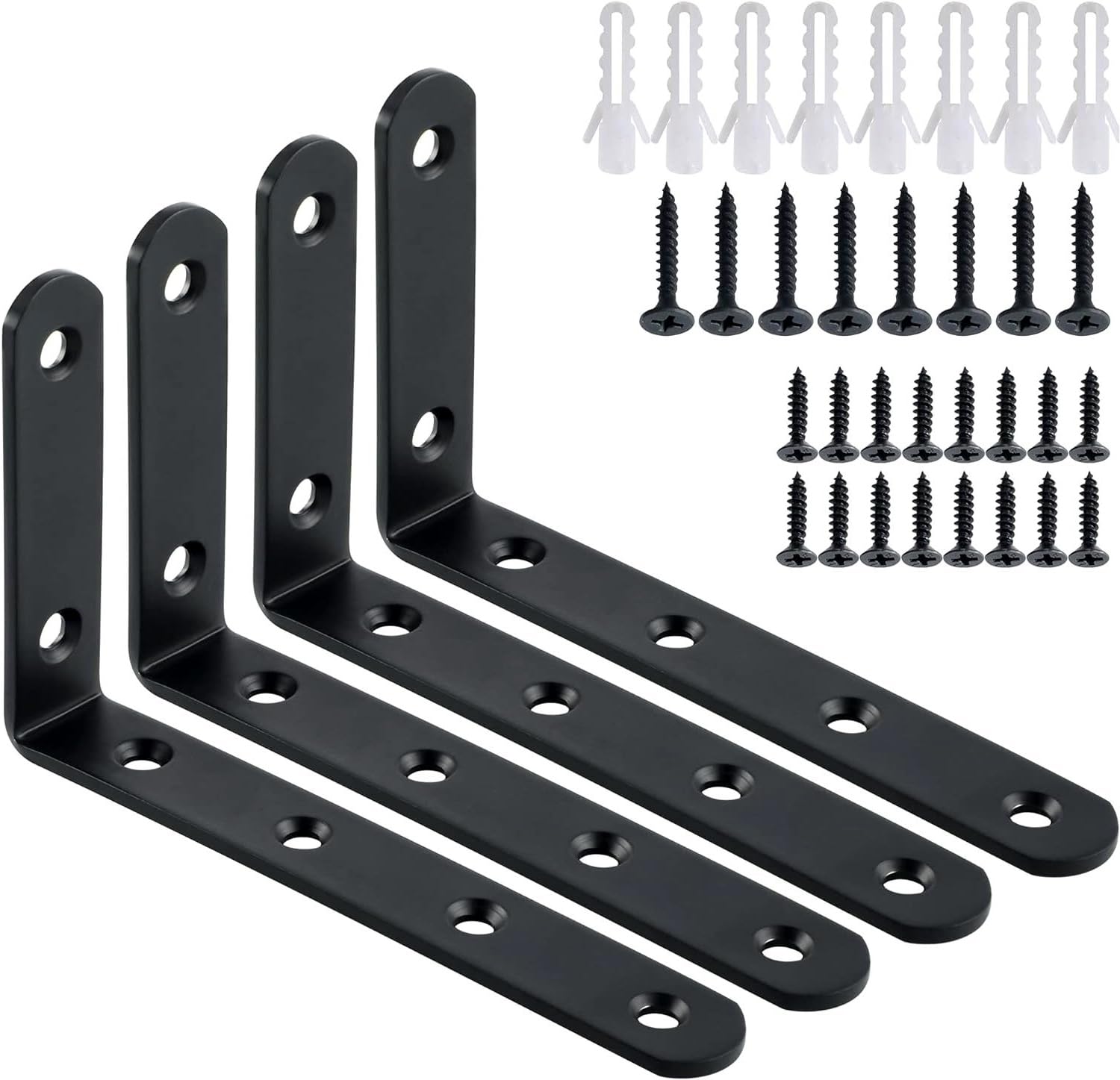 Shelf Support Bracket Corner Brace 8 Pcs: Aukomer® Heavy Duty Right Angle Code, Stainless Steel shelf support, Floating Shelf brace w/ Screws, Corner Code for Table Bookshelf Cabinet (4 Pcs)