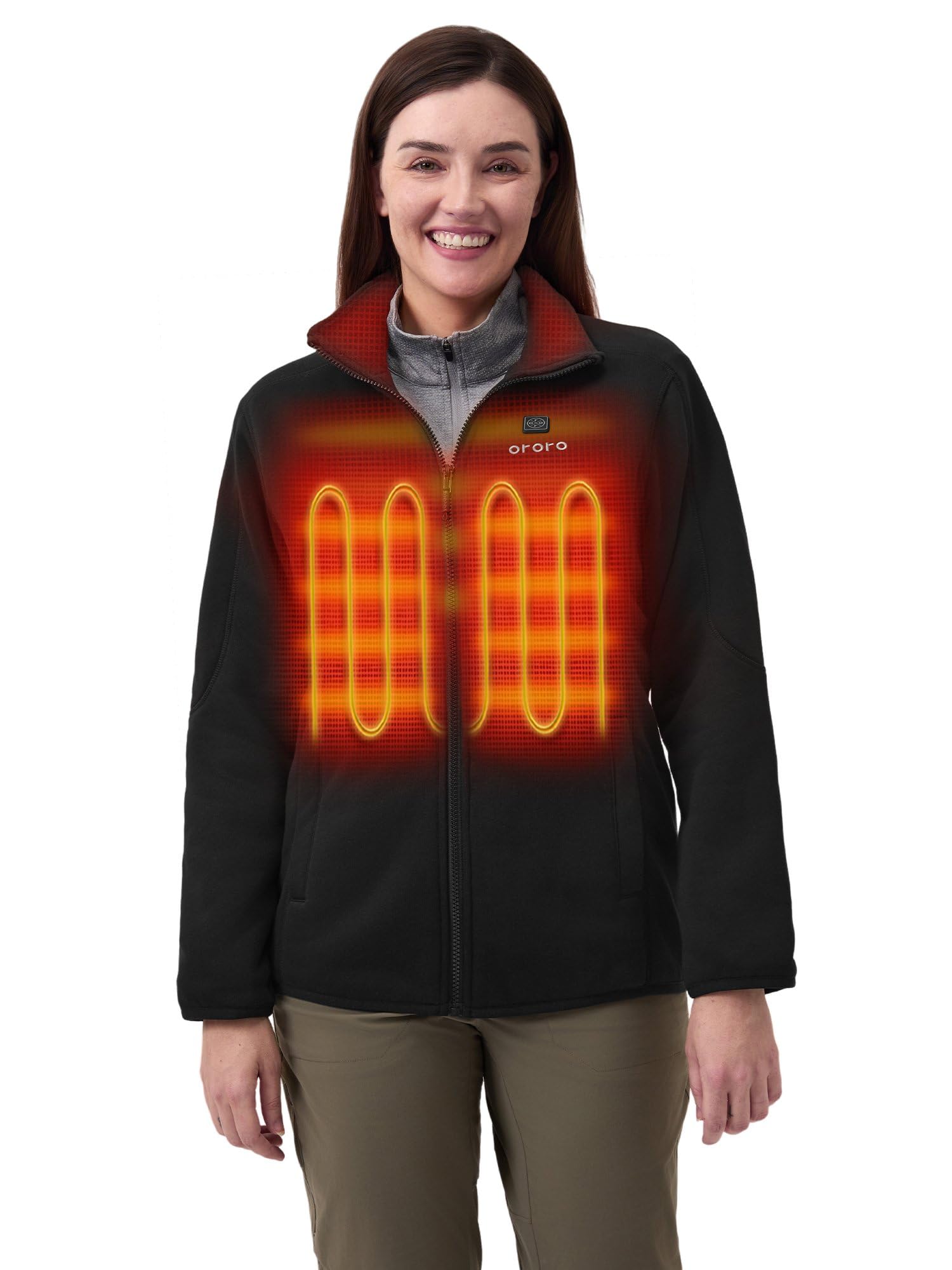 ORORO [Upgraded] Women’s 4-Zone Fleece Heated Jacket with Heated Collar, Heating Fleece Jacket with Rechargeable Battery
