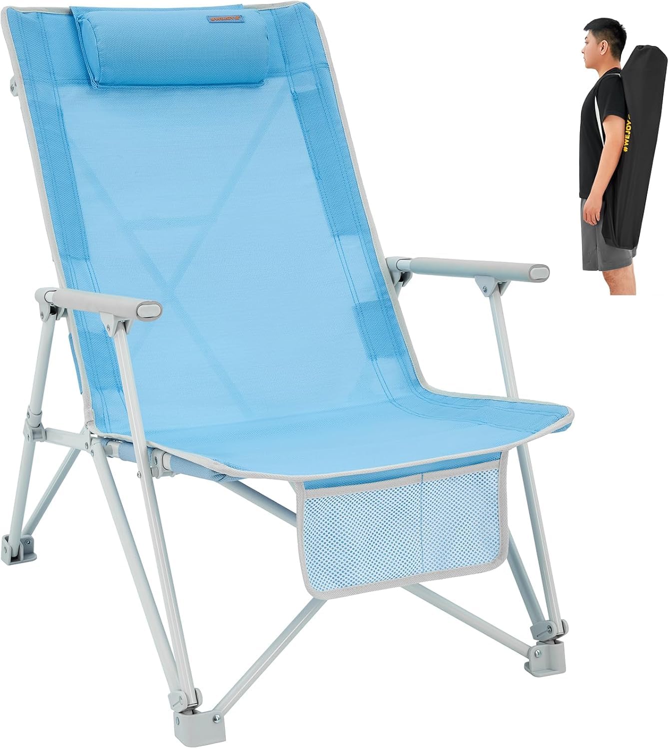 Photo 1 of #WEJOY Compact Folding Beach Chair for Adults, Oversized Heavy Duty Camping Chairs Portable High Back Lawn Chairs with Armrest, Headrest, Pocket Tall Beach Chairs for Outdoor Camp Travel