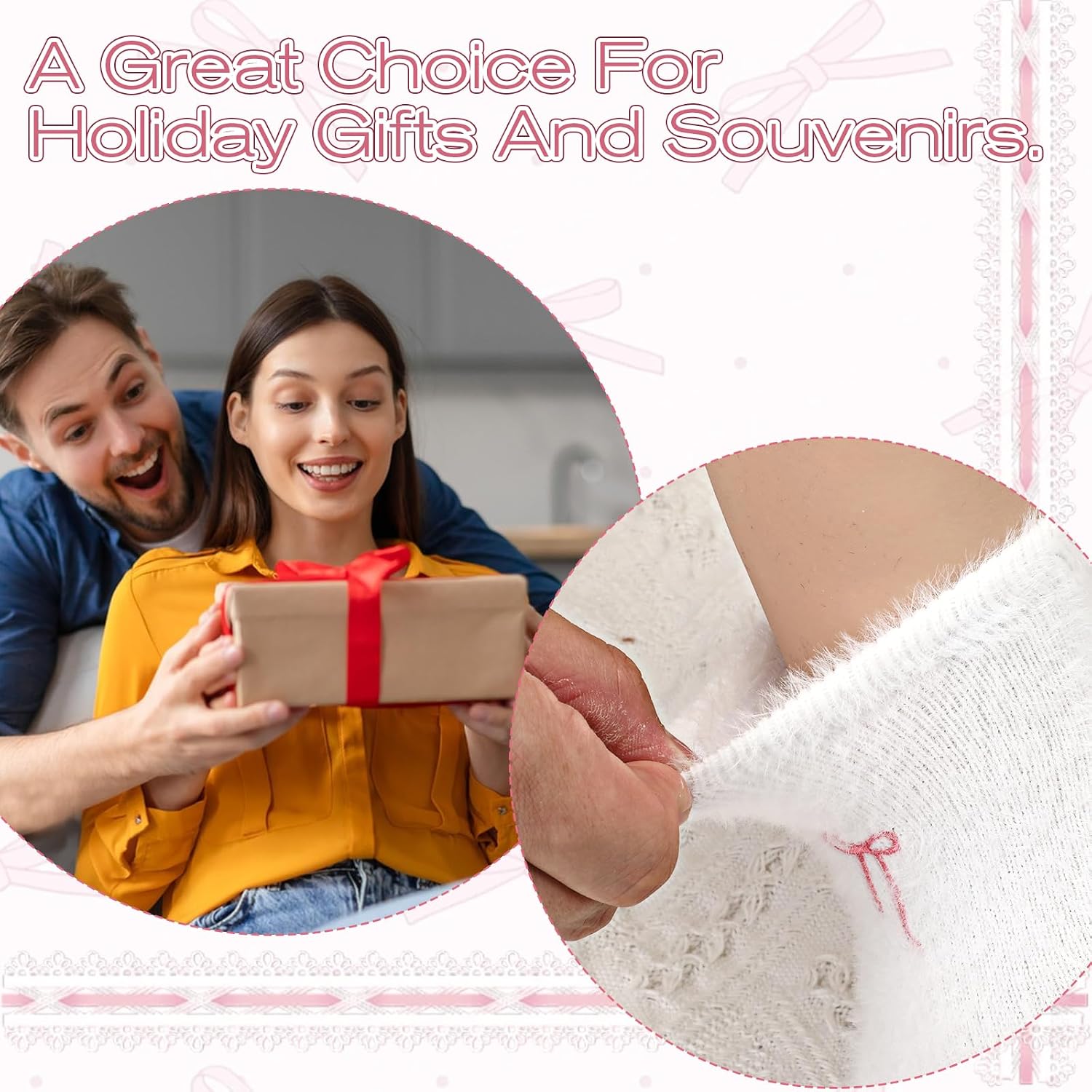Prasacco 2 Pairs Fuzzy Socks for Women Thick Fluffy Socks with Bows Soft Slipper Sock Spa Home Sleeping Coquette Stuff