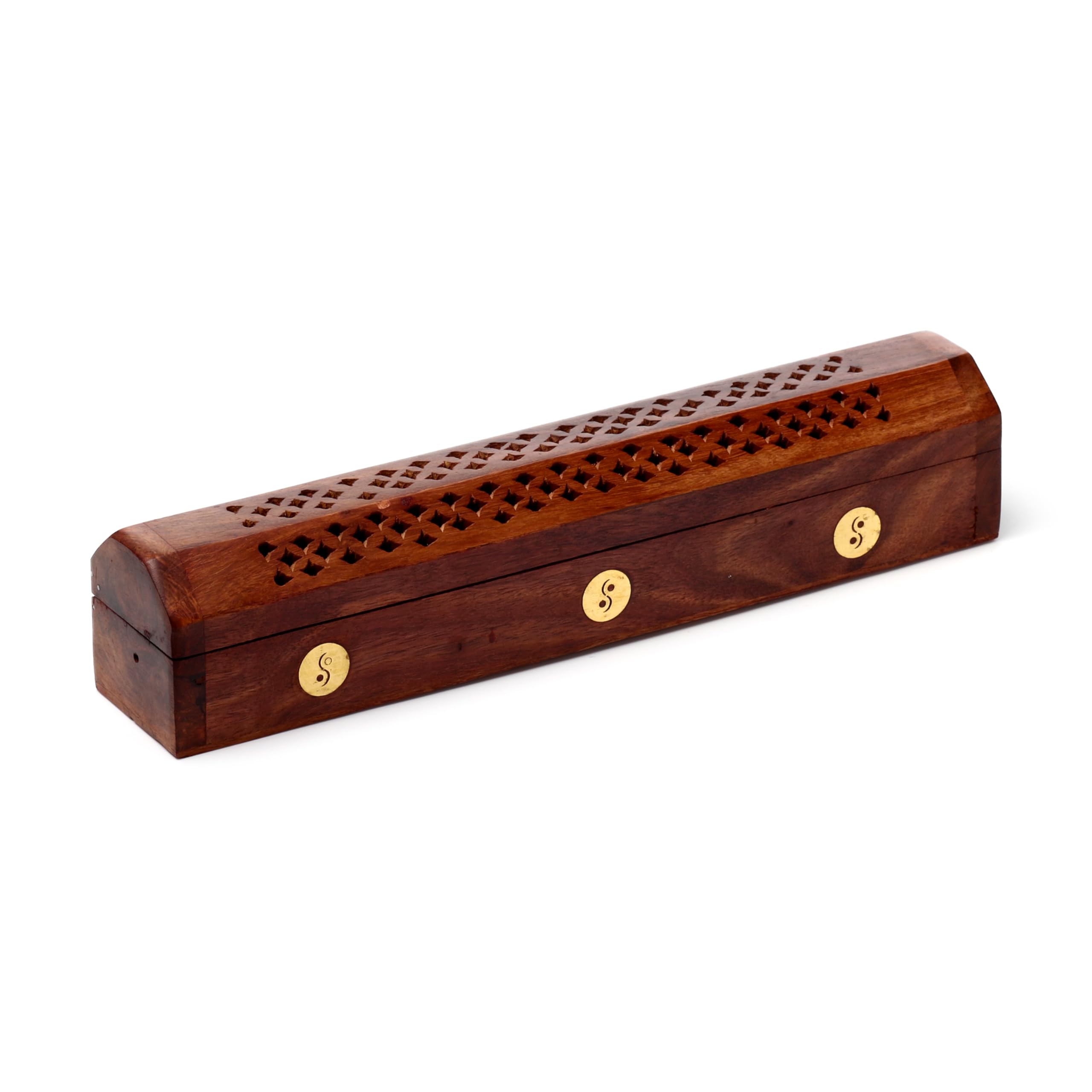 Puckator Sheesham Wood Ashcatcher Incense Burner Box Box Yin Yang Inlay - Spiritual Zen Gothic Incensé Insence Sticks Cones Holder Burner - Home Aesthetic Yoga Room Decor Accessories Gift