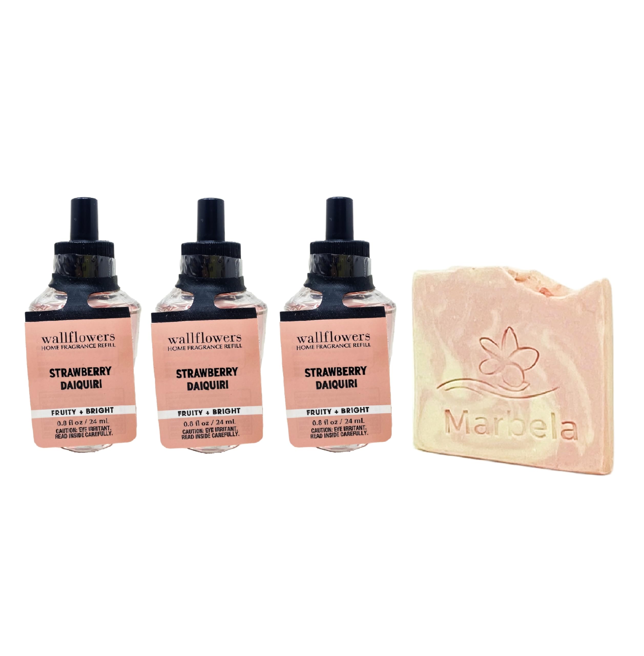Bath & Body Works Strawberry Daiquiri 3 Pack Wallflowers Home Fragrance Refill Bundle with a Himalayan Salts Springs Sample Soap