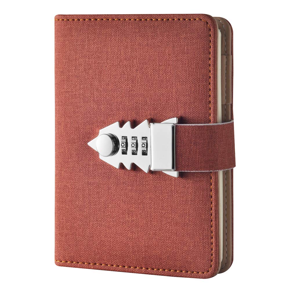 NectaRoy Lock Journal Lockable Diary, Refillable Writing Notebook with Combination Lock, Travel Journal with Lock, Pocketbook Password Notepad with Pen Holder, Size 150x110mm