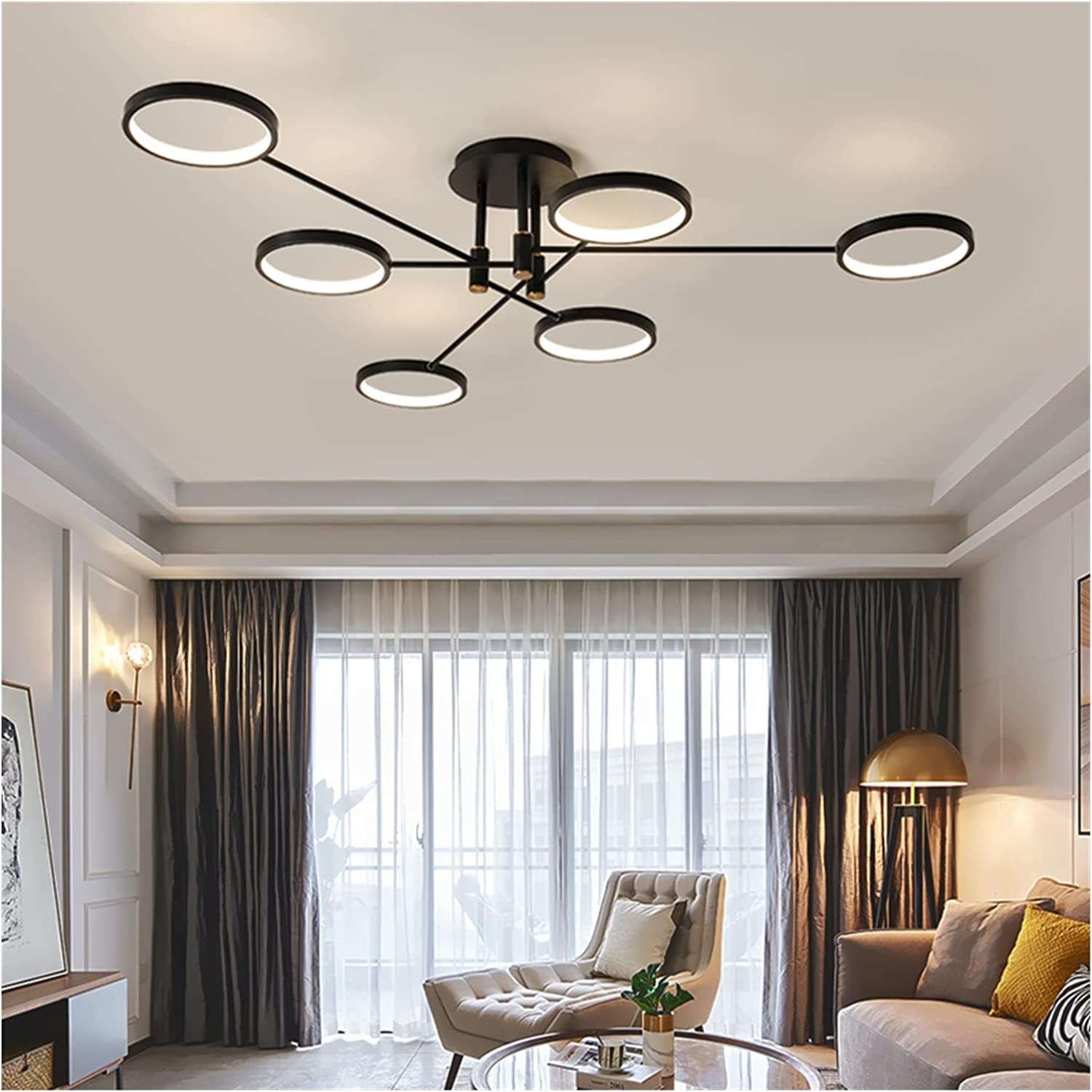 Lustre LED anti éblouissement suspension noire moderne pour salon