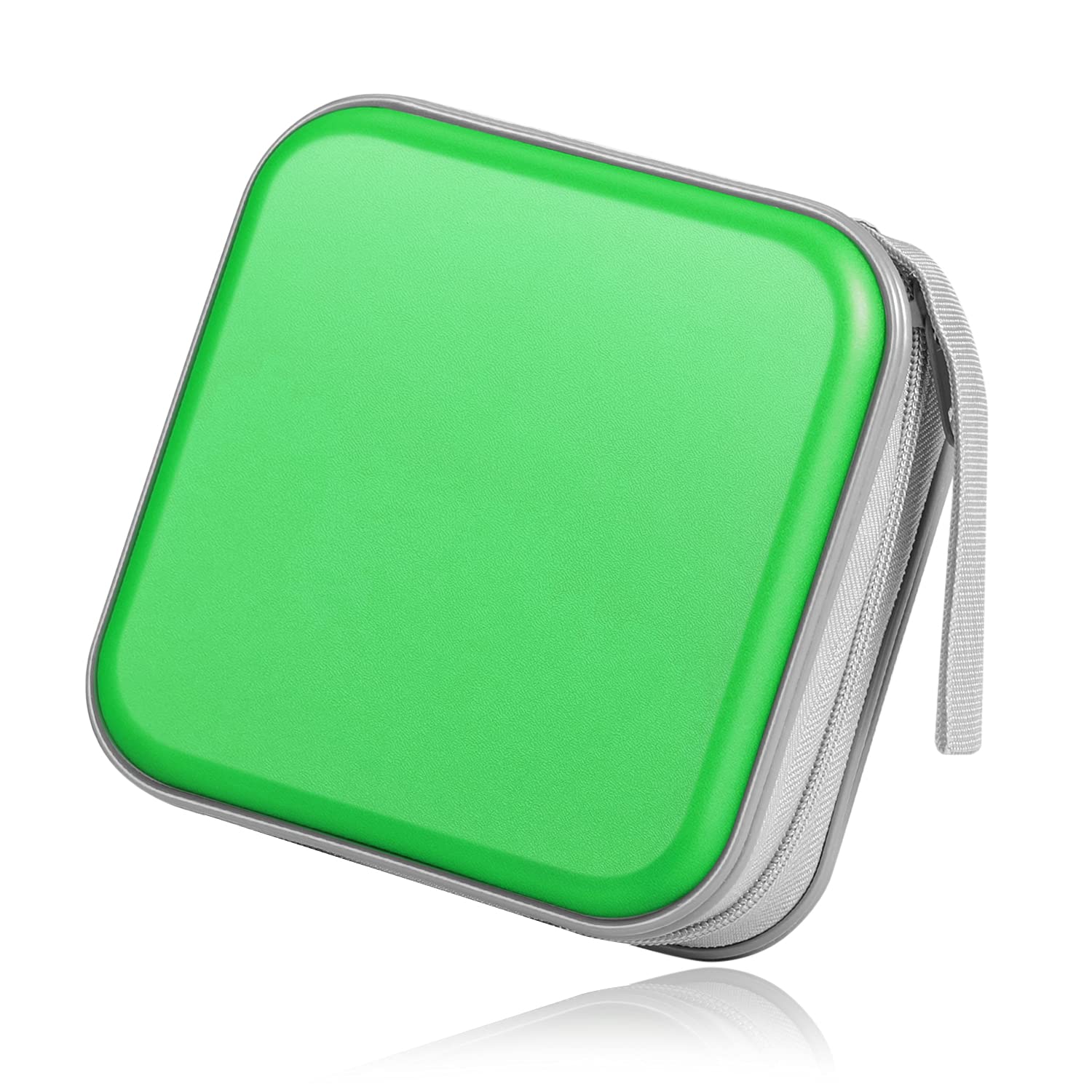 TNP CD Case Holder Organizer, DVD Holder for Car, 40 Capacity Disc Holder, Portable Hard Shell DVD Wallet, Small DVD Case Holder Organizer, Video Game Storage, Zippered CD Book Holder (Green)