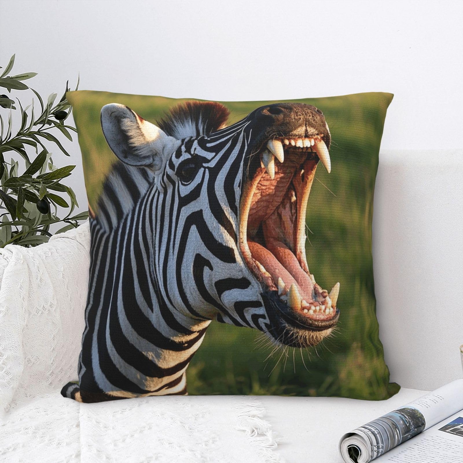FodPand Luxury Velvet Throw Pillow Covers 20"x20" Super Soft Decorative Pillow Cases - Funny Zebra Pillowcases Modern Lumbar Cushion Cases for Couch Sofa Bed Pillow Shams