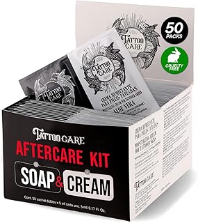 Tattoo Aftercare Kit - Cream and Soap (50-Pack), Brightening Formula for...
